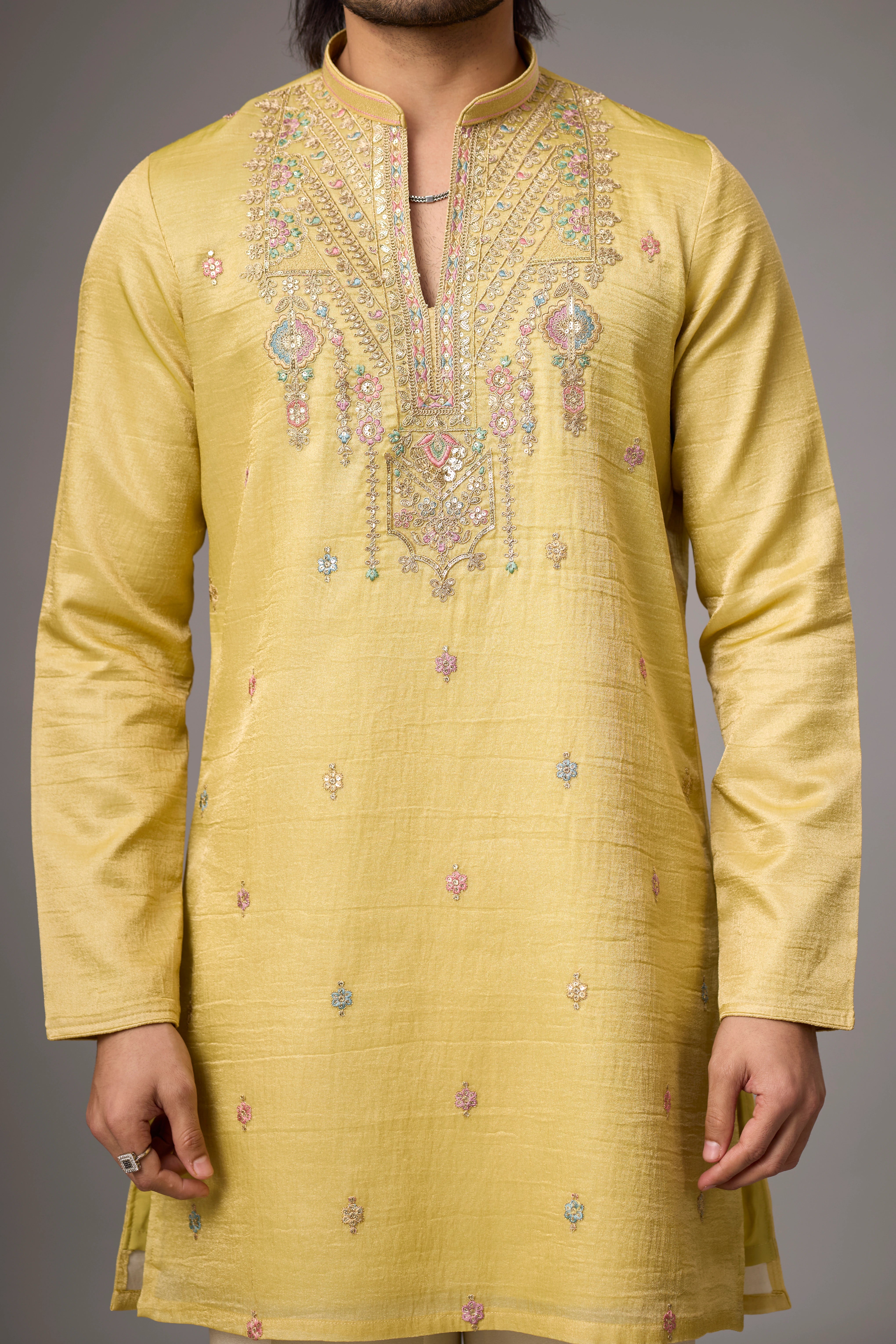 Golden Yellow Heritage Embroidered Kurta