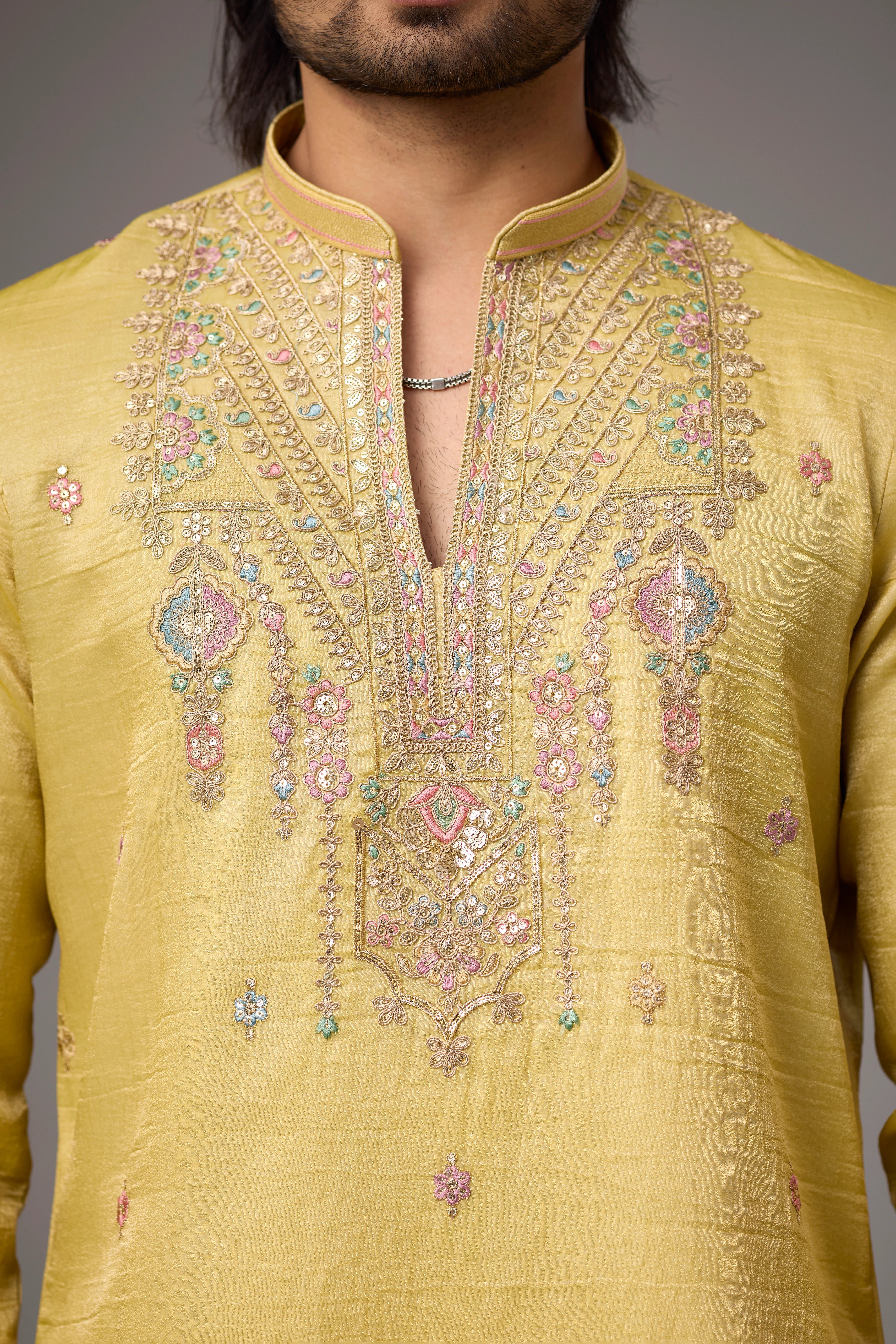 Golden Yellow Heritage Embroidered Kurta