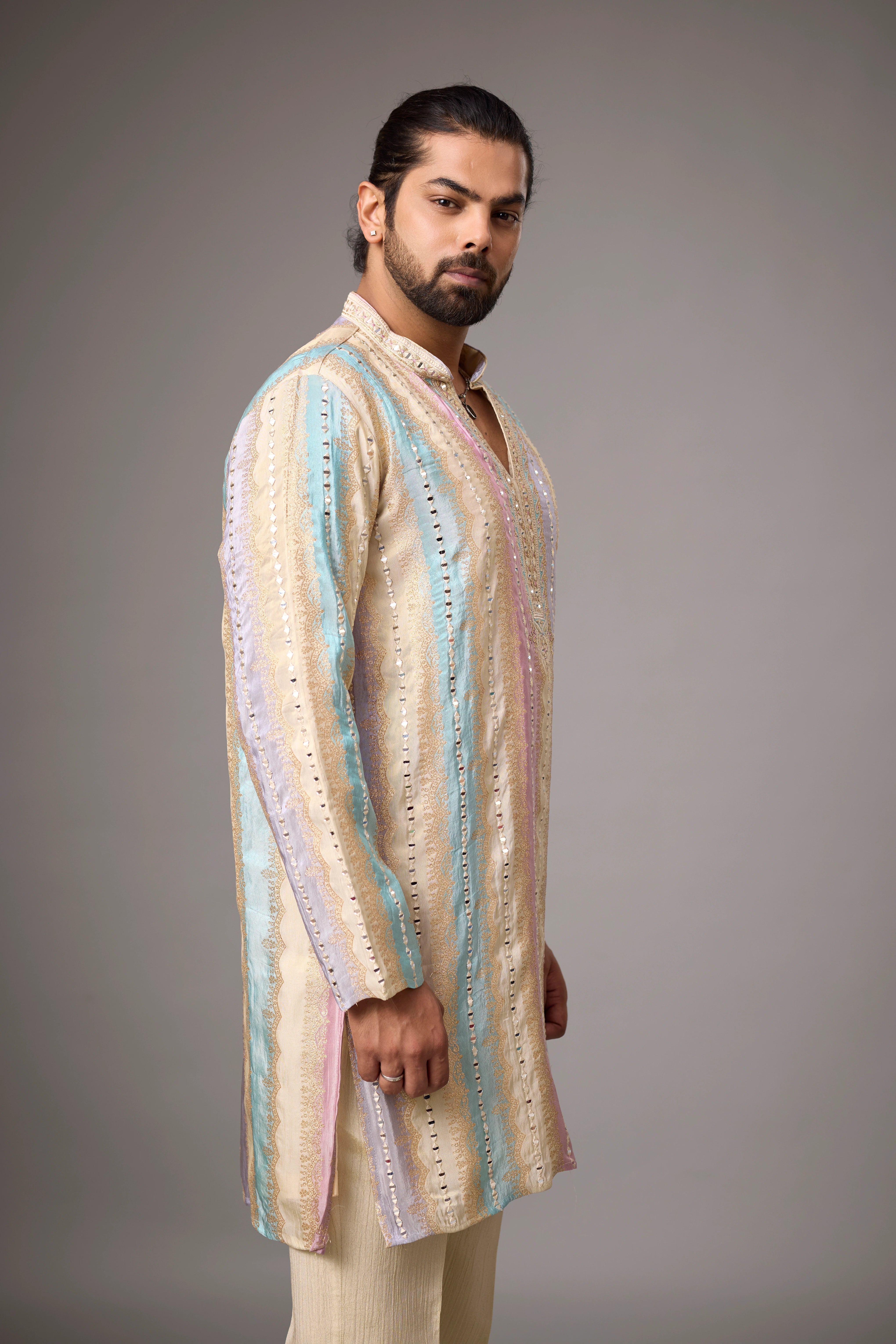 Pastel Multicolour Heritage Embroidered Kurta Set