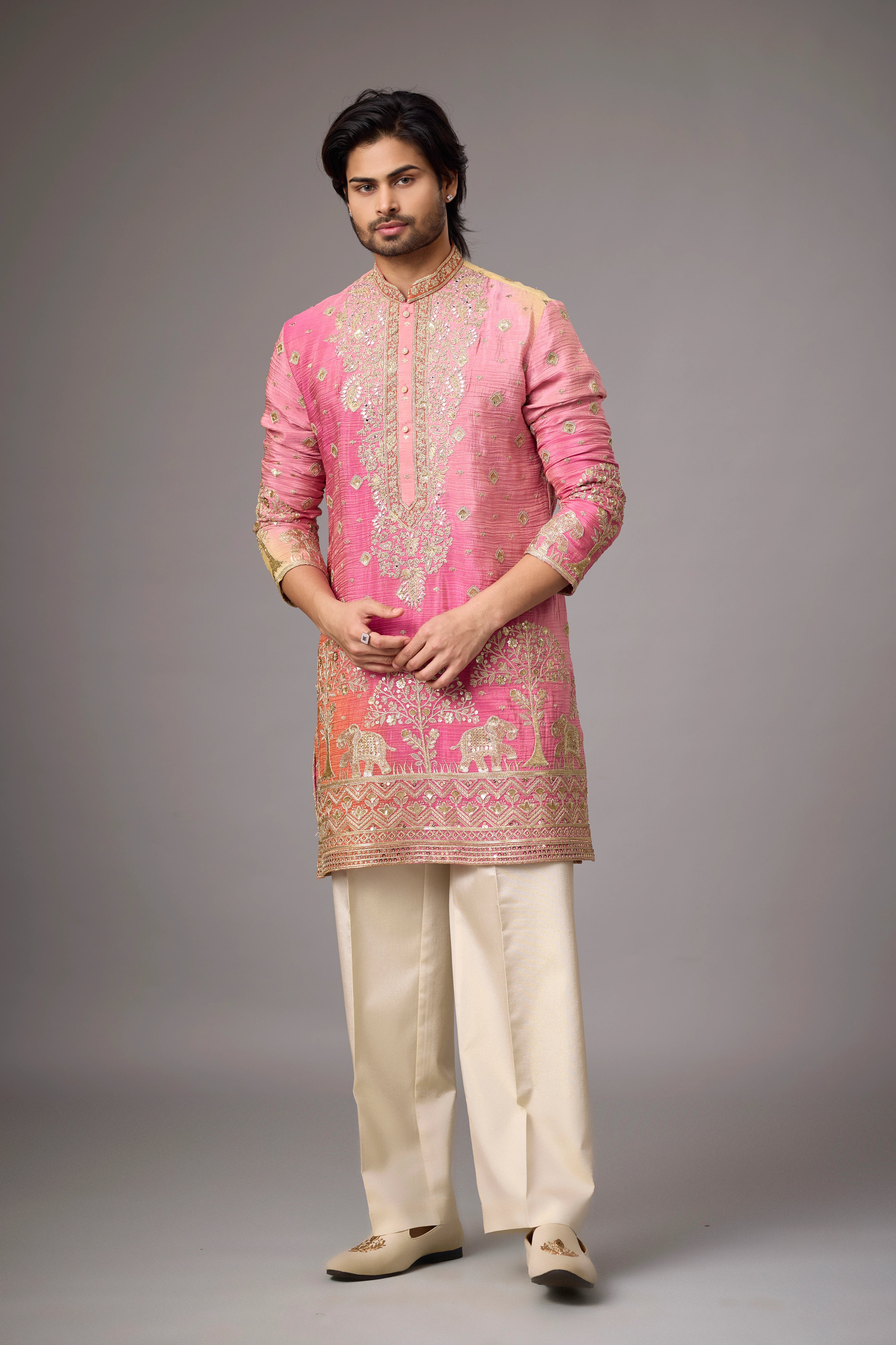 Bhai Dooj Gift Kurta for Men – Rose Pink Heritage Story Embroidery | Mahavir NX