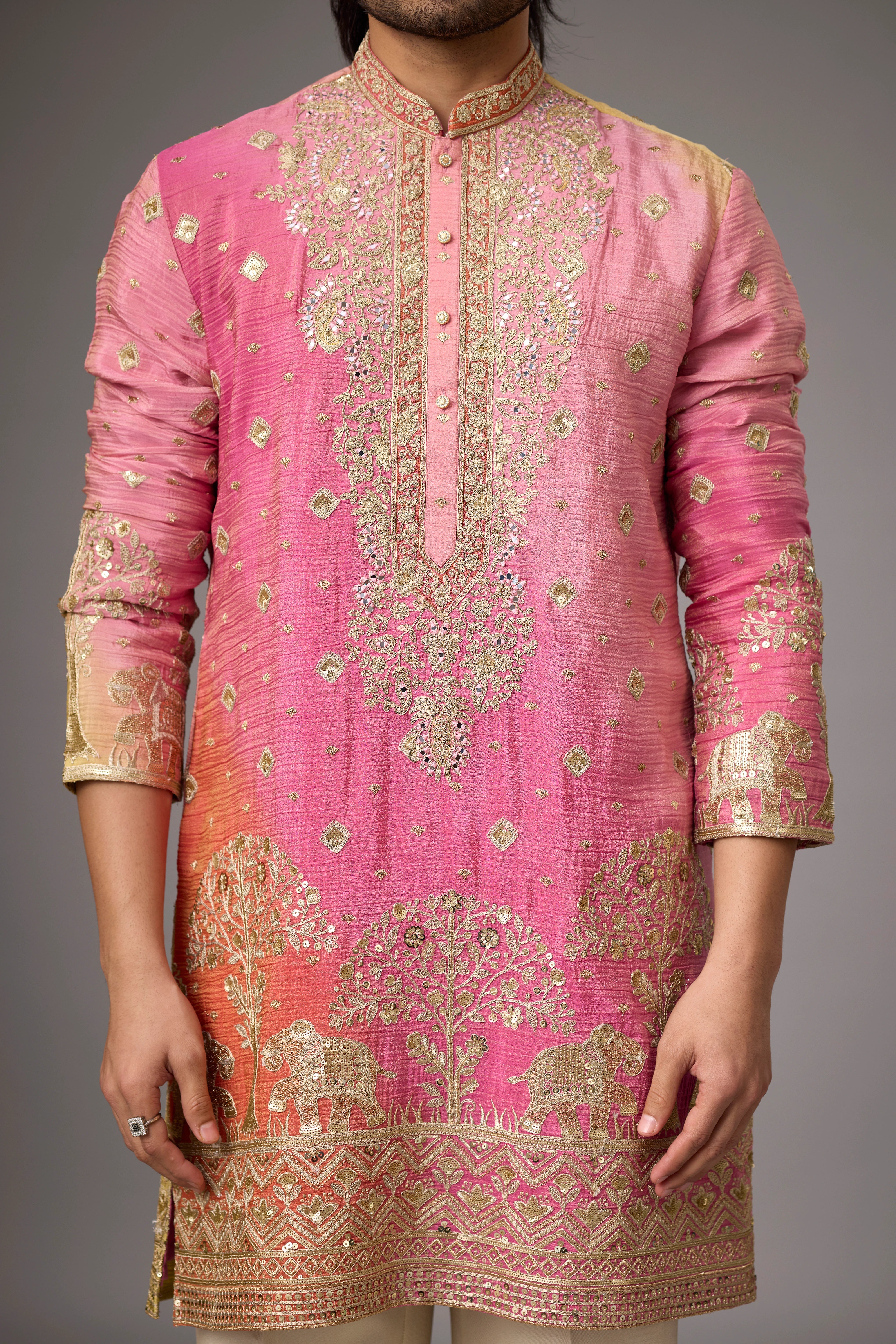 Traditional Figure Embroidered Border Kurta Set – Wedding Wear | Mahavir NX