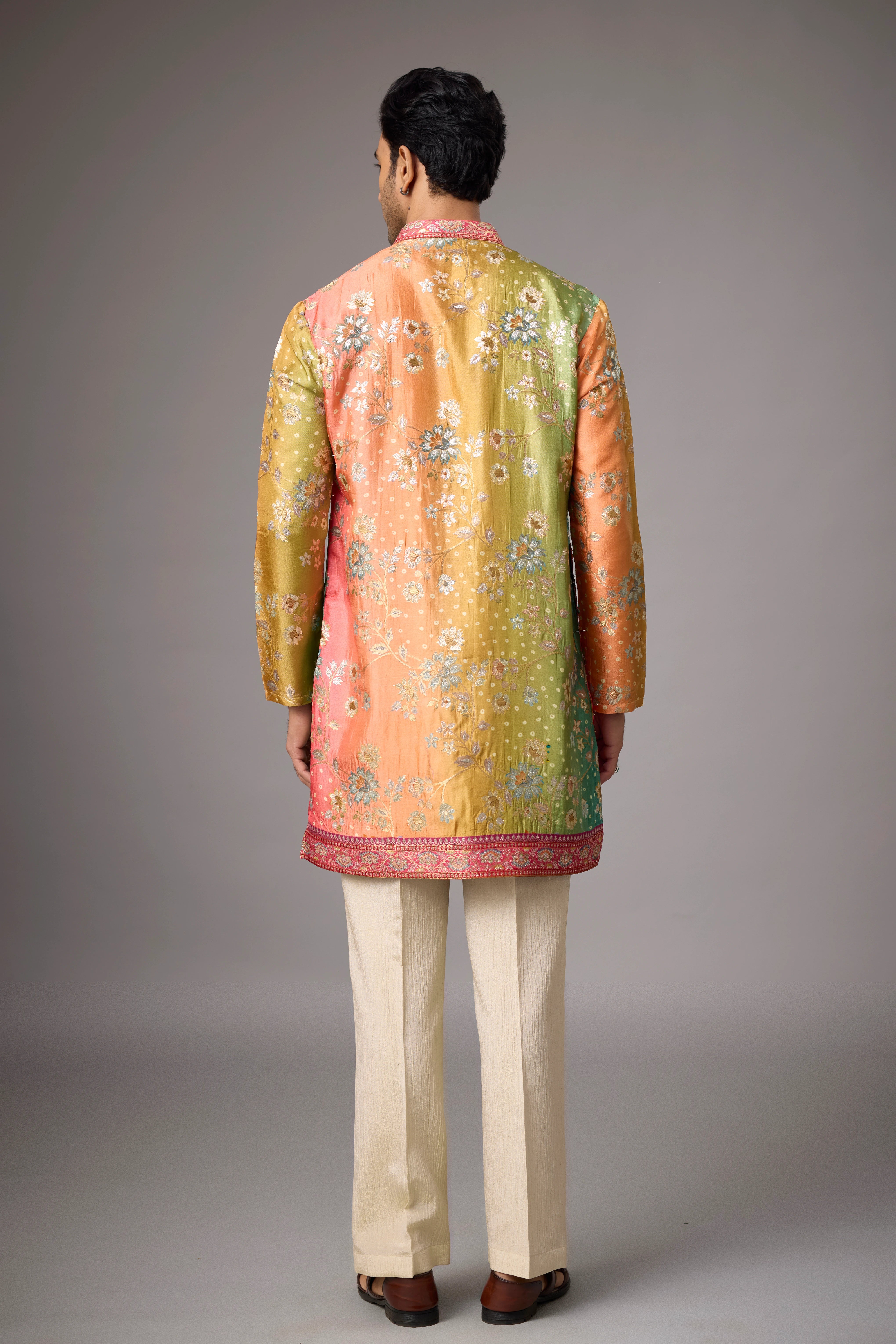 Mustard Heritage Floral Kurta Set with Multicolour Stole