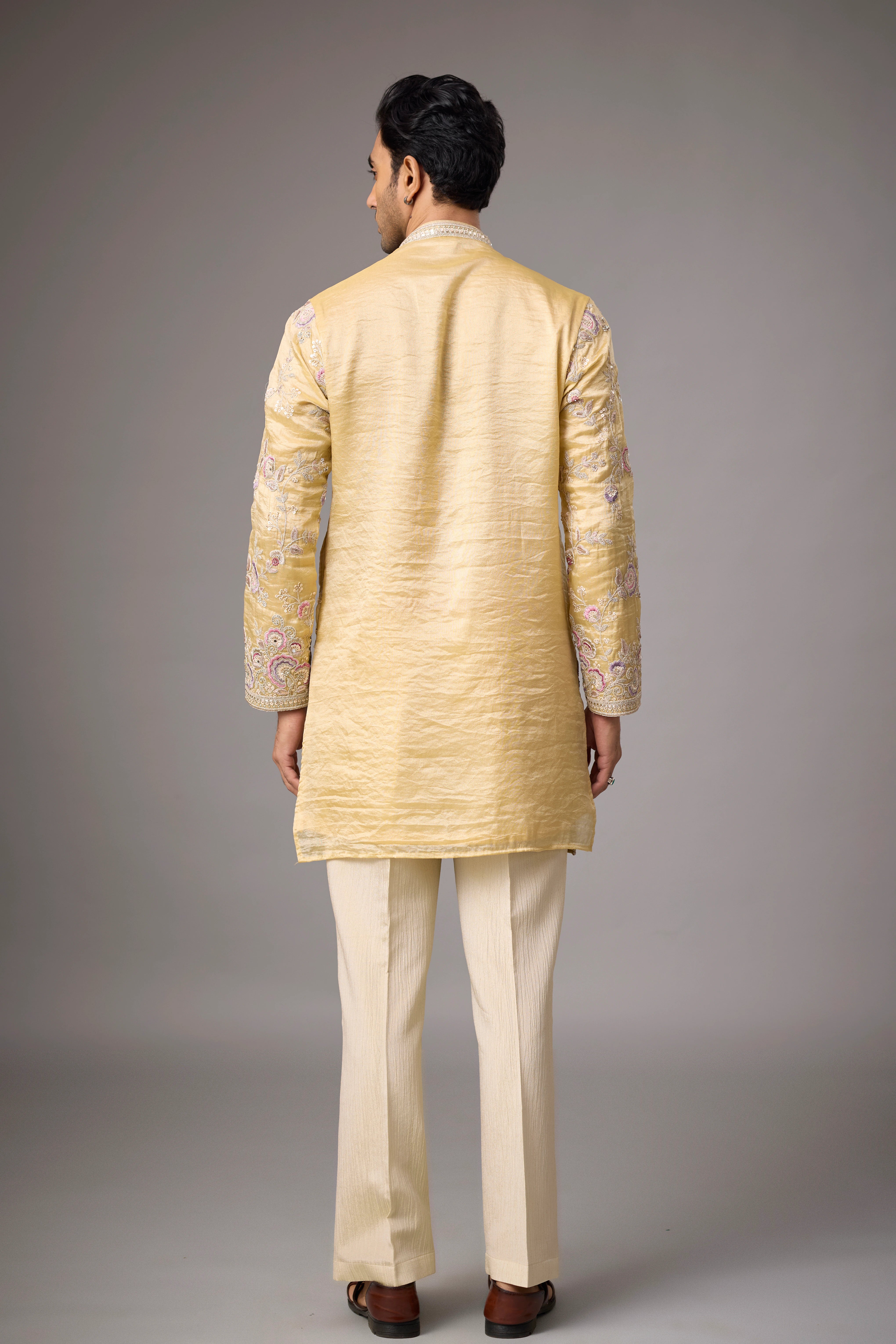 Champagne Gold Floral Embroidered Kurta Set