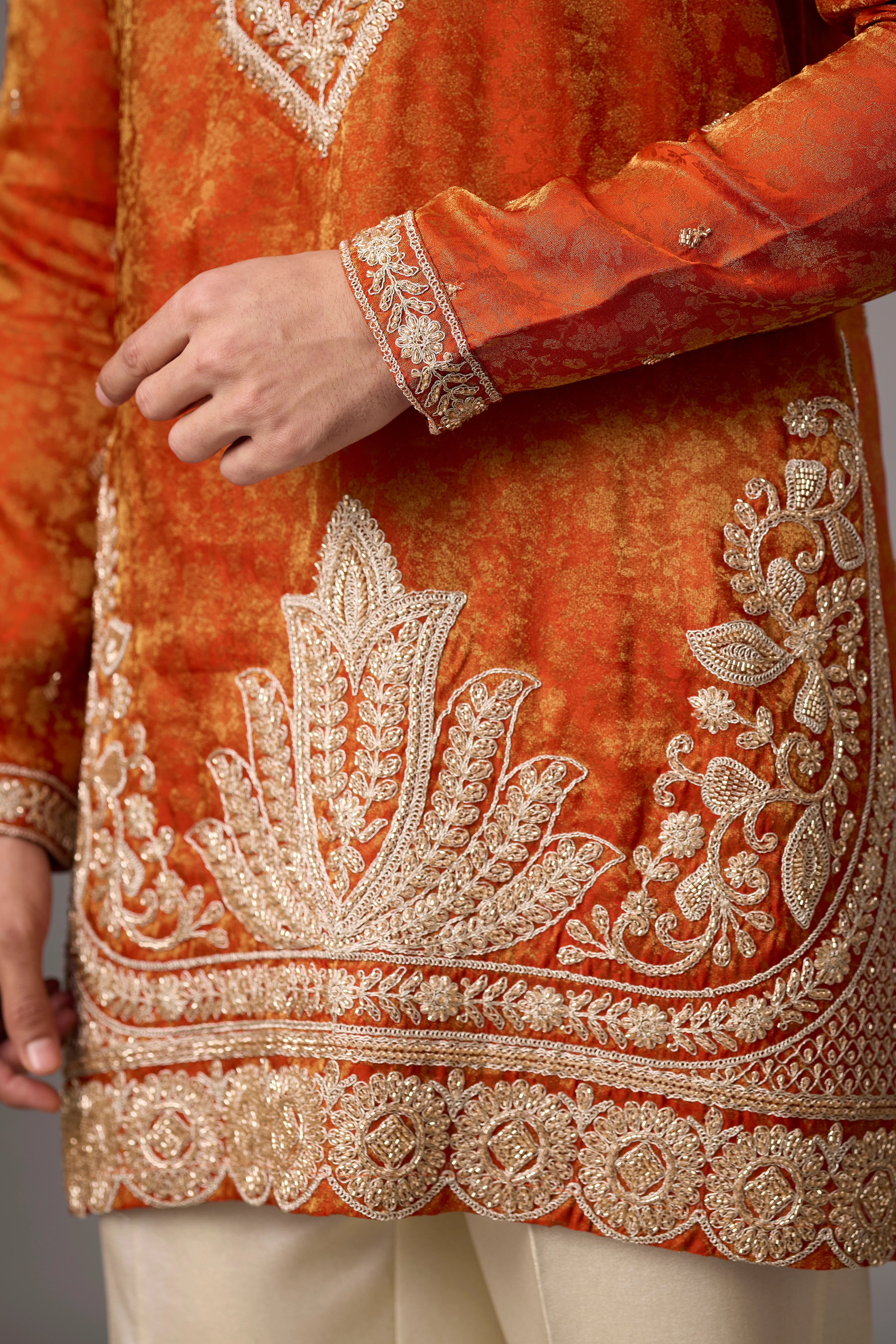 Burnt Orange Regal Brocade Kurta Set