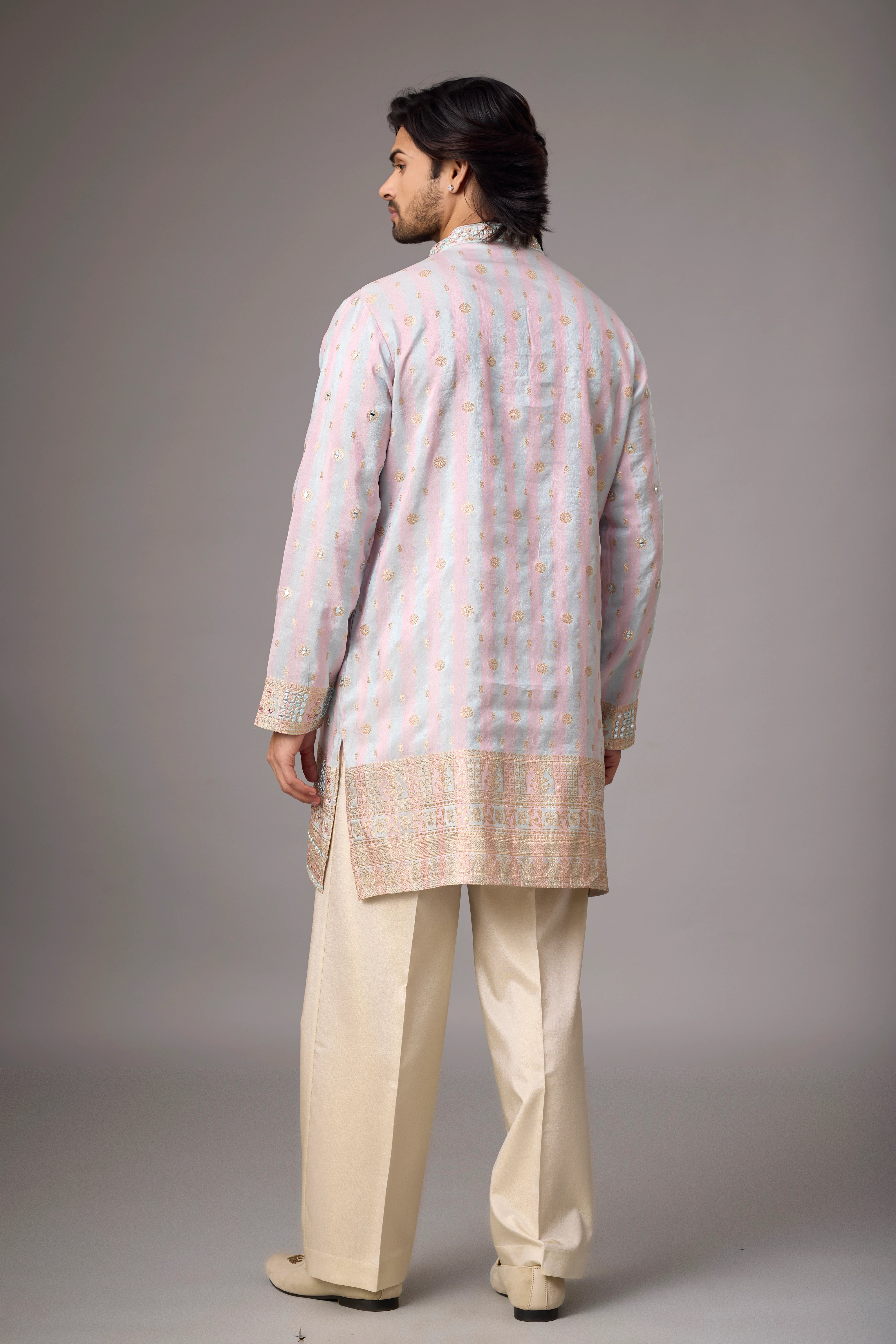 Pastel Rose Zari Motif Kurta Set