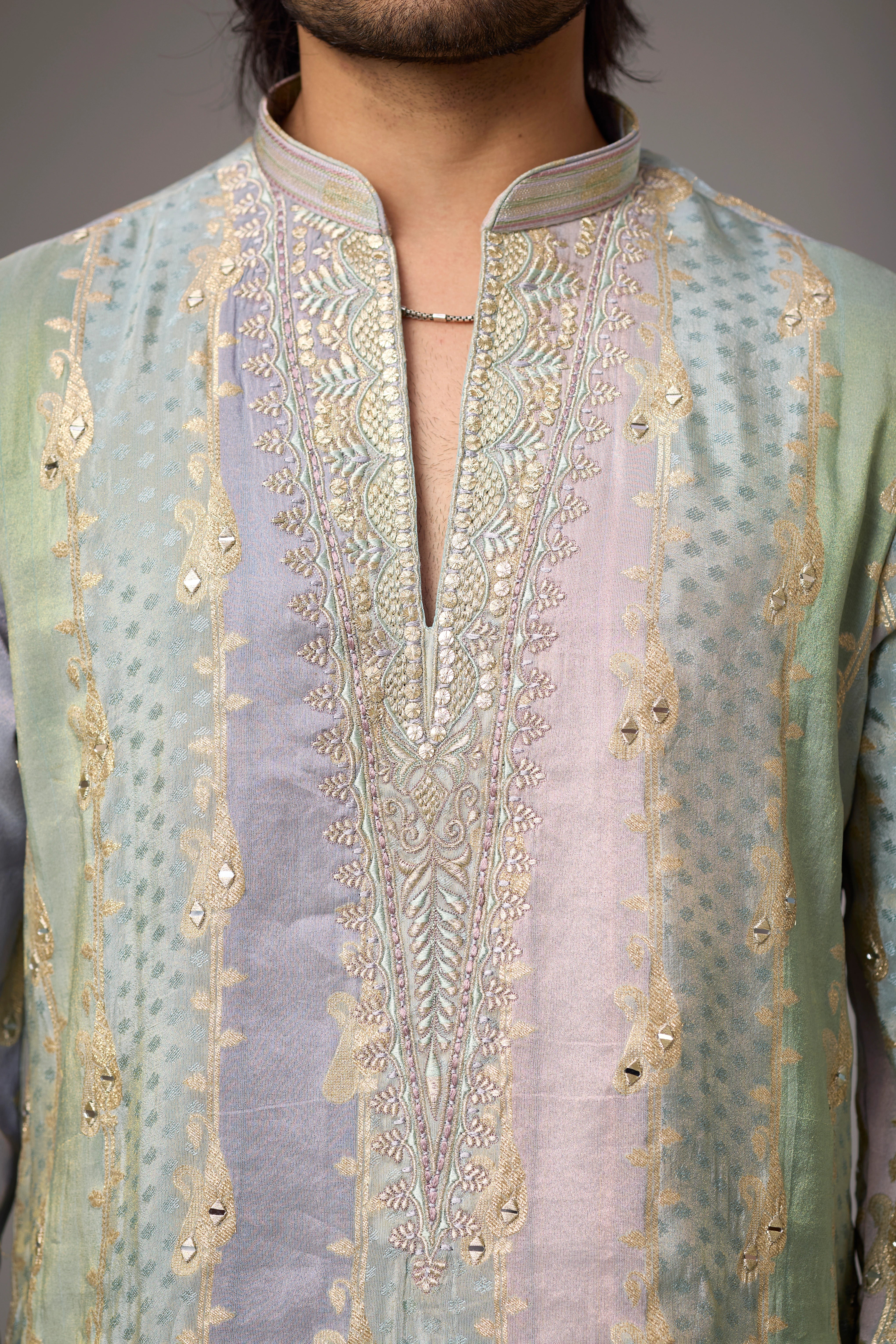 Mint Sage Heritage Embroidered Kurta Set