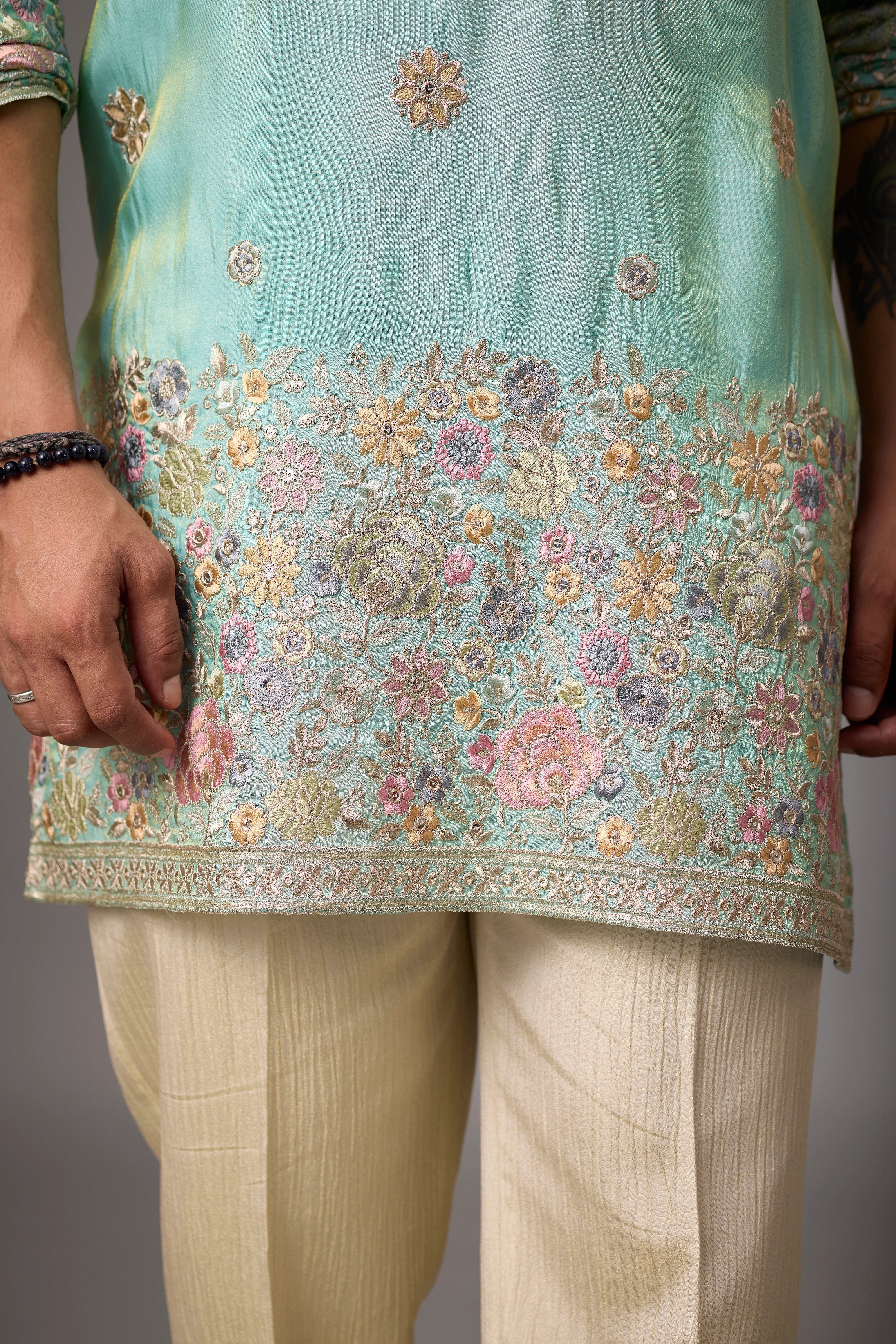 Aqua Mint Heritage Embroidered Kurta Set