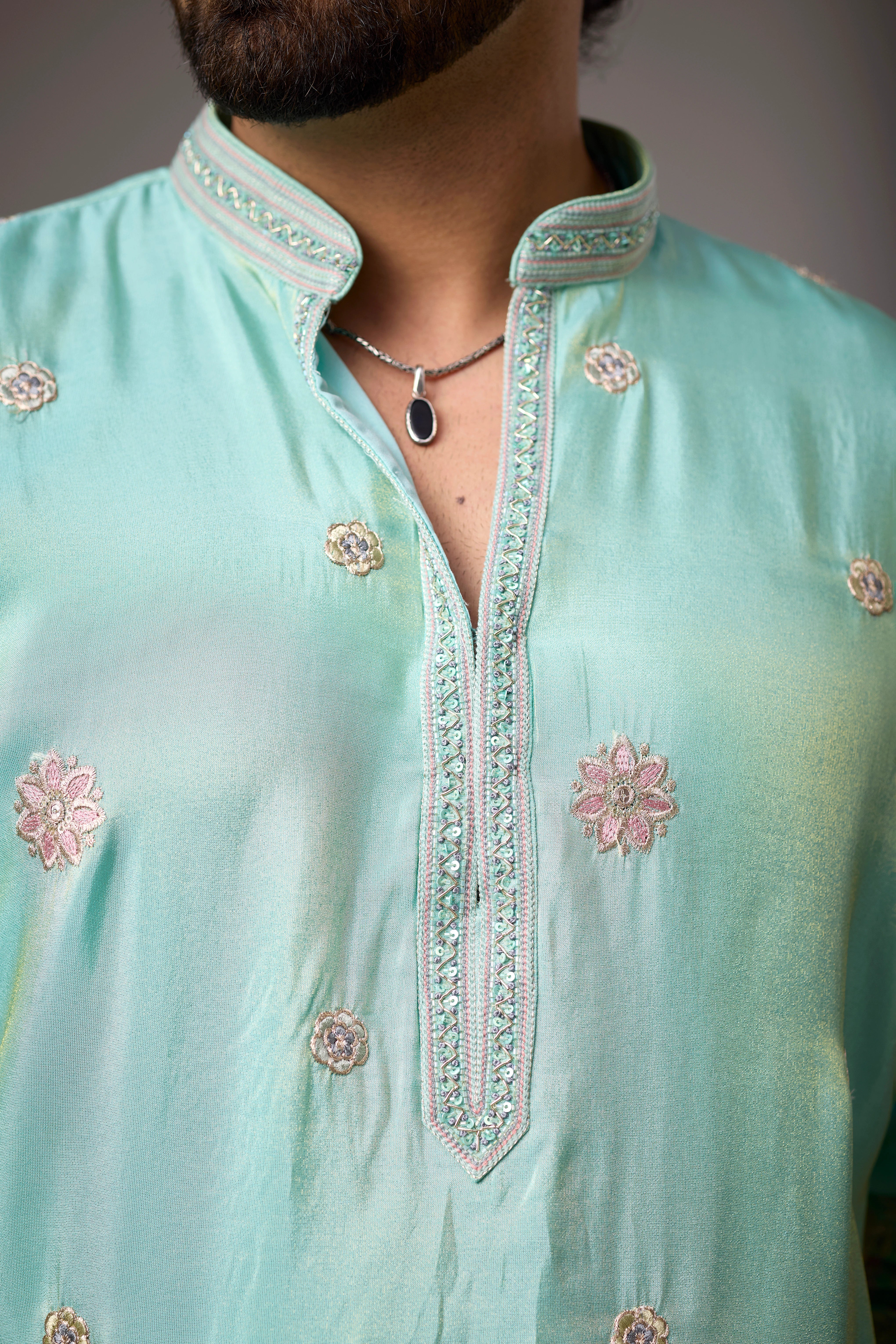 Aqua Mint Heritage Embroidered Kurta Set