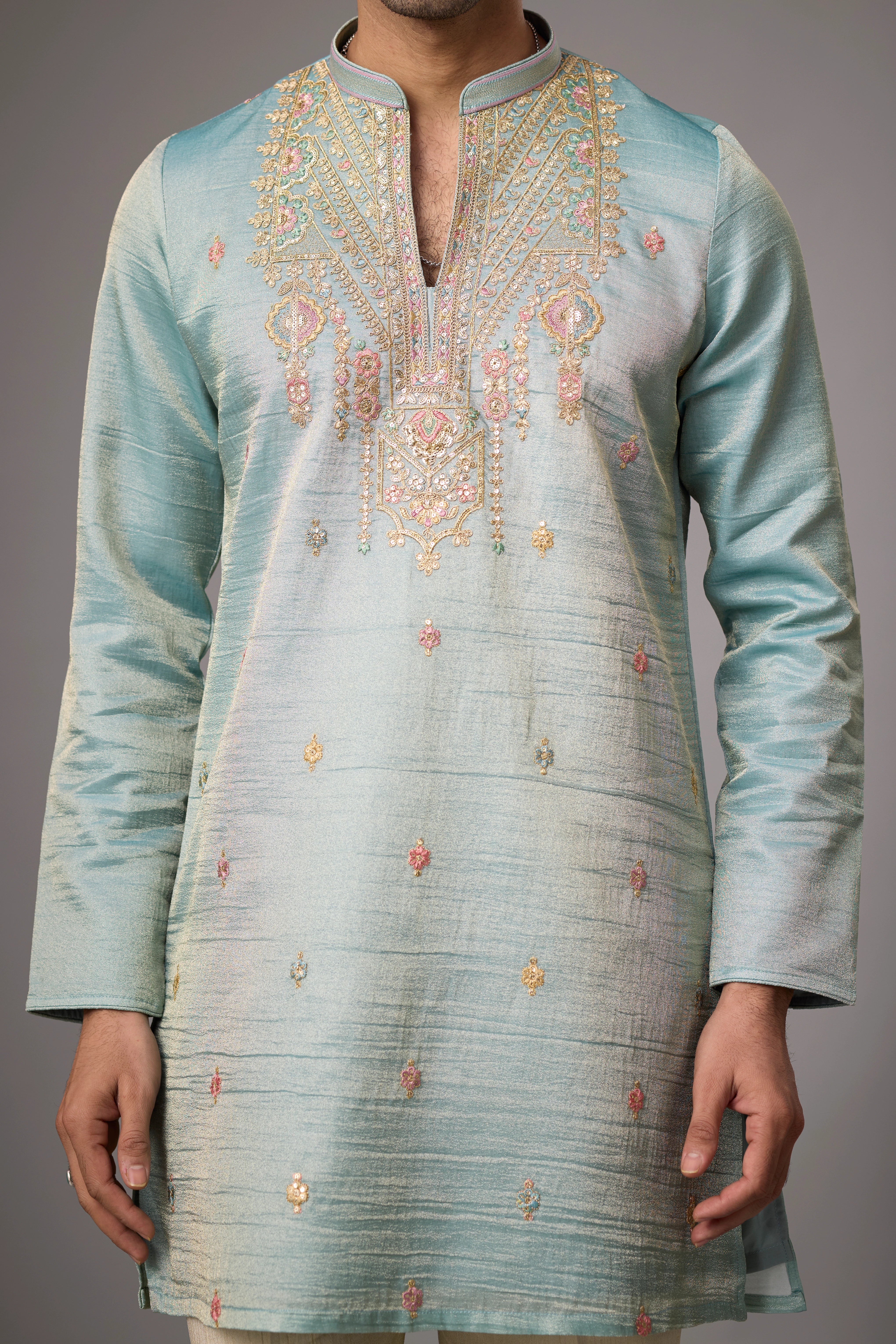 Celadon Blue Heritage Embroidered Kurta Set