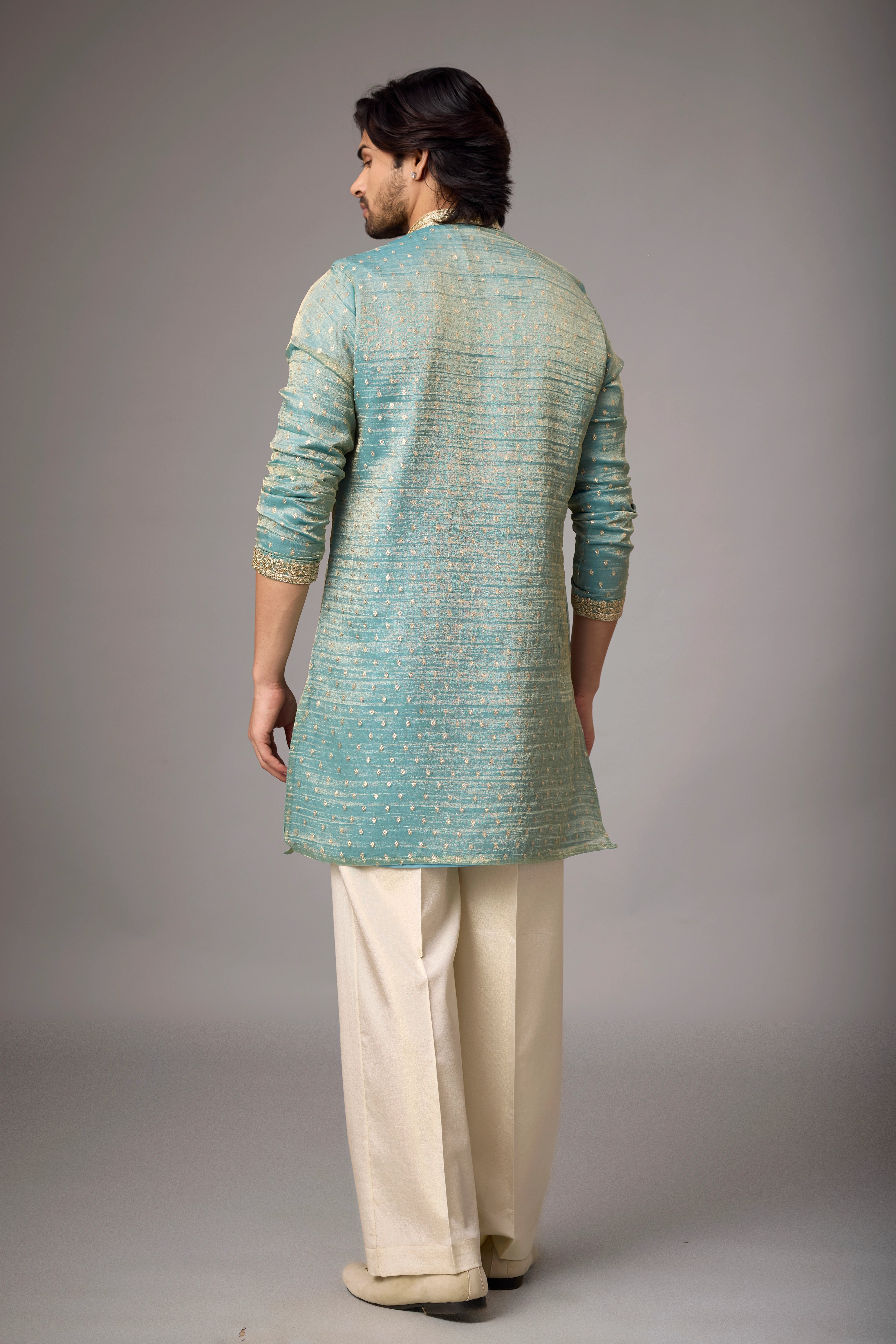 Sage Teal Floral Embroidered Kurta Set