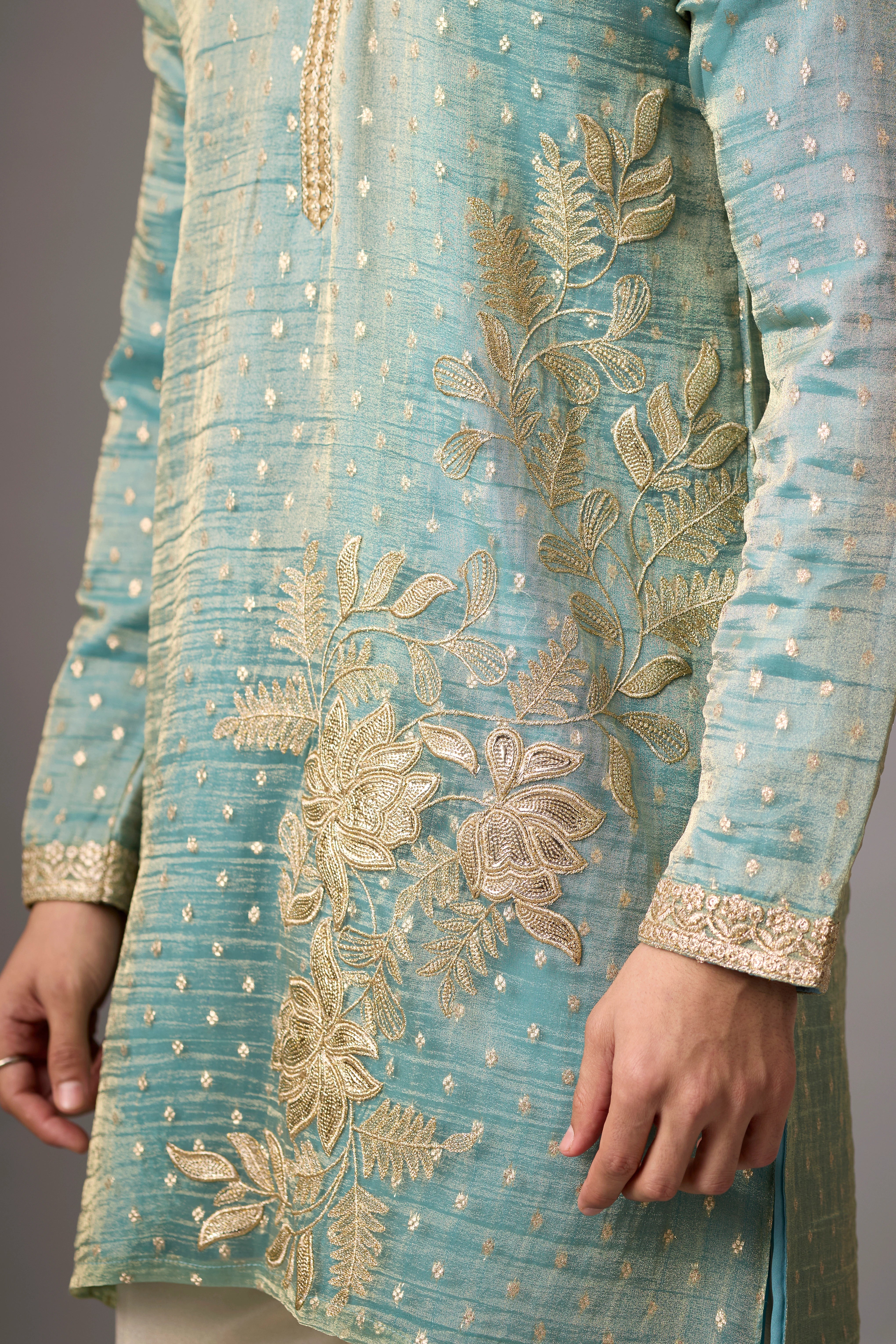Sage Teal Floral Embroidered Kurta Set