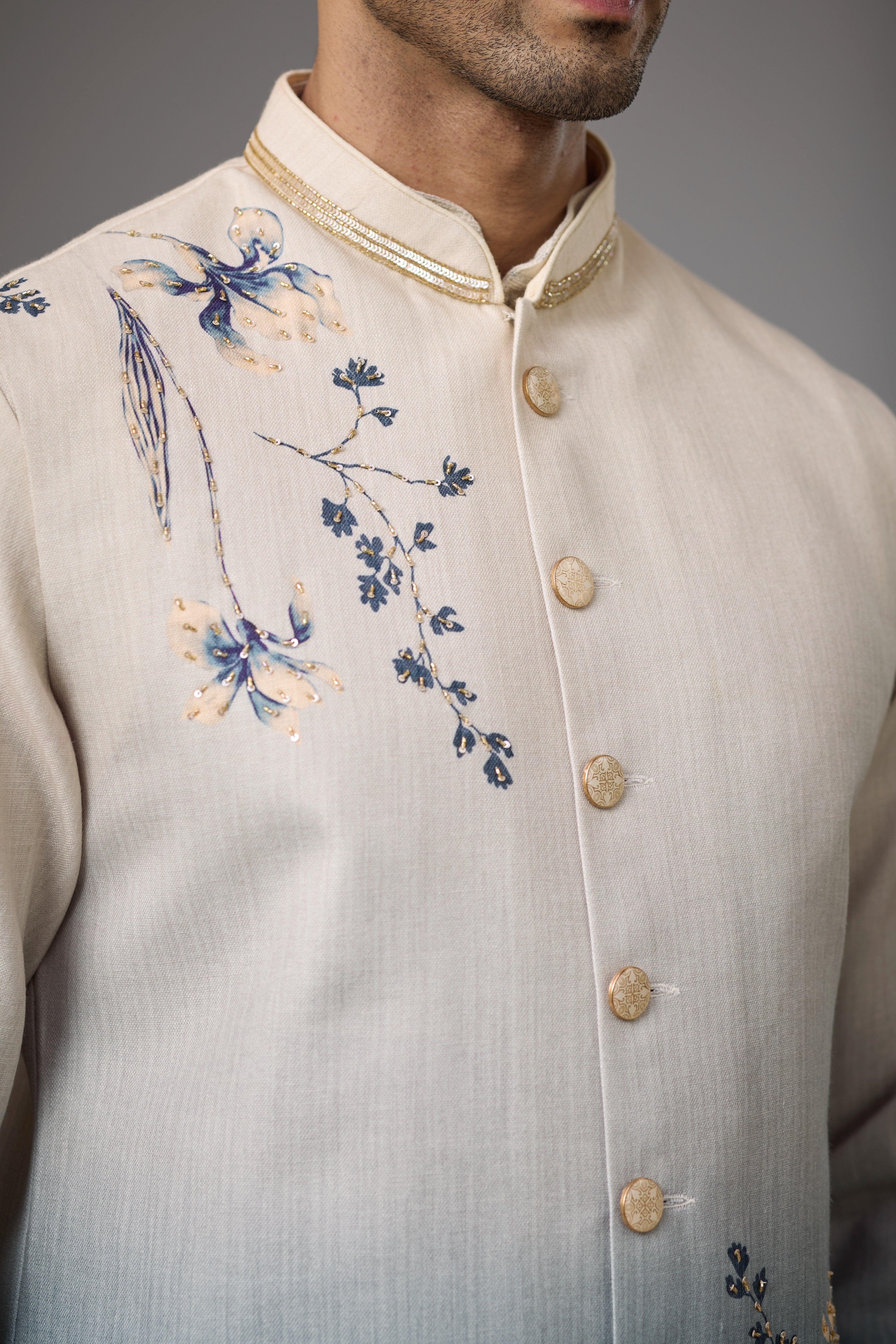 Azure Mist Floral Embroidered Jacket Kurta Set