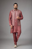 Regal Rosewood Embroidered Jacket Kurta Set