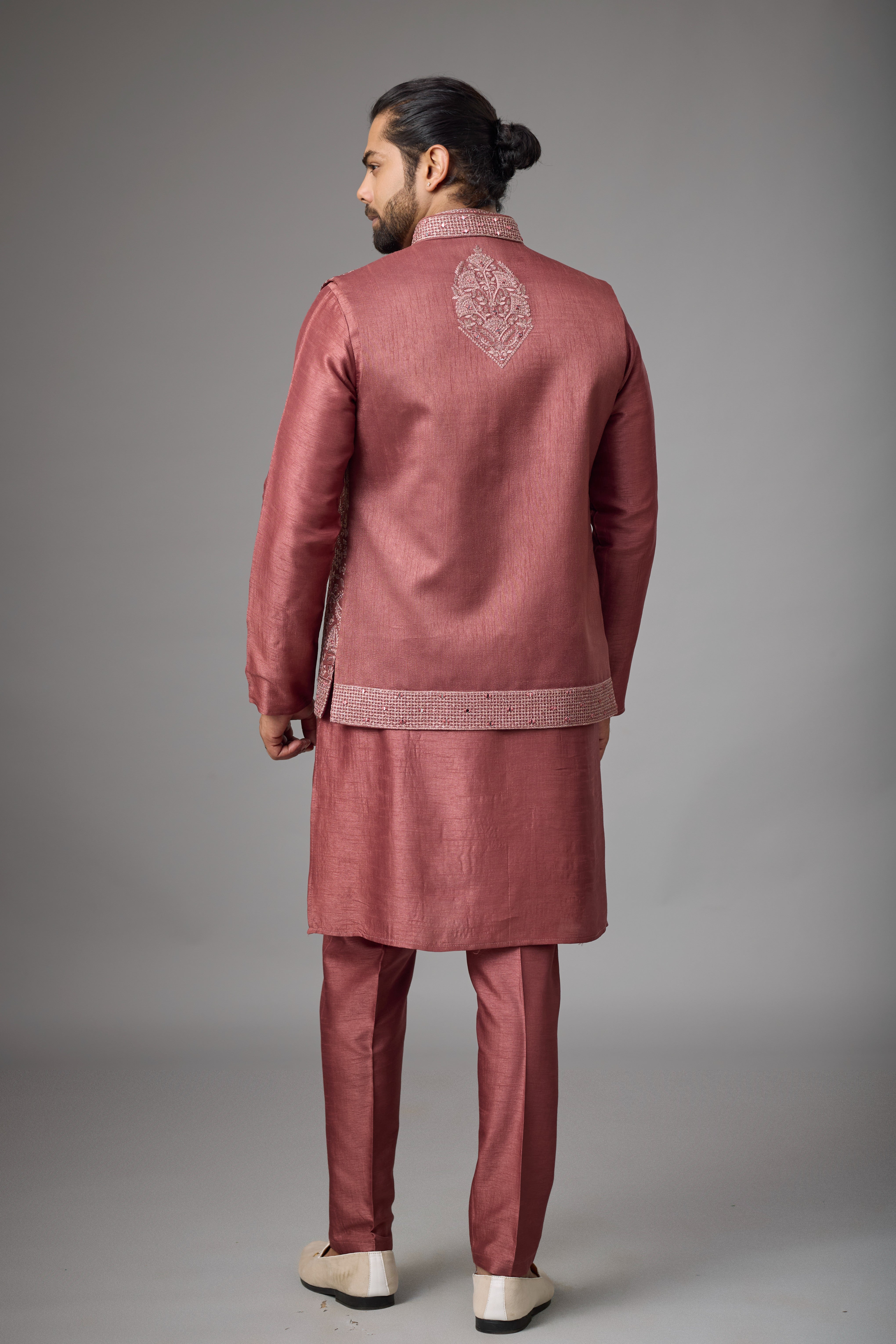 Regal Rosewood Embroidered Jacket Kurta Set