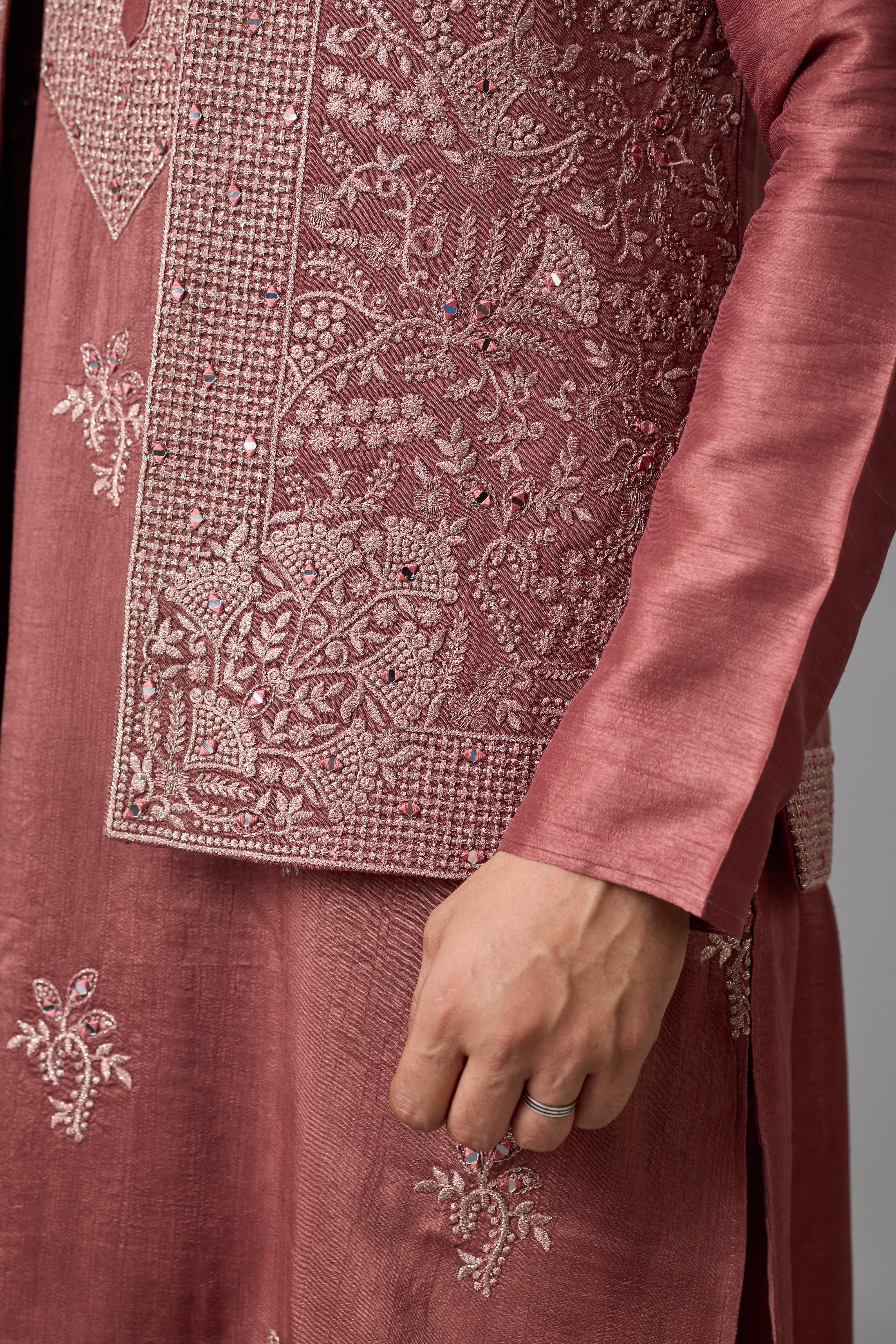 Regal Rosewood Embroidered Jacket Kurta Set