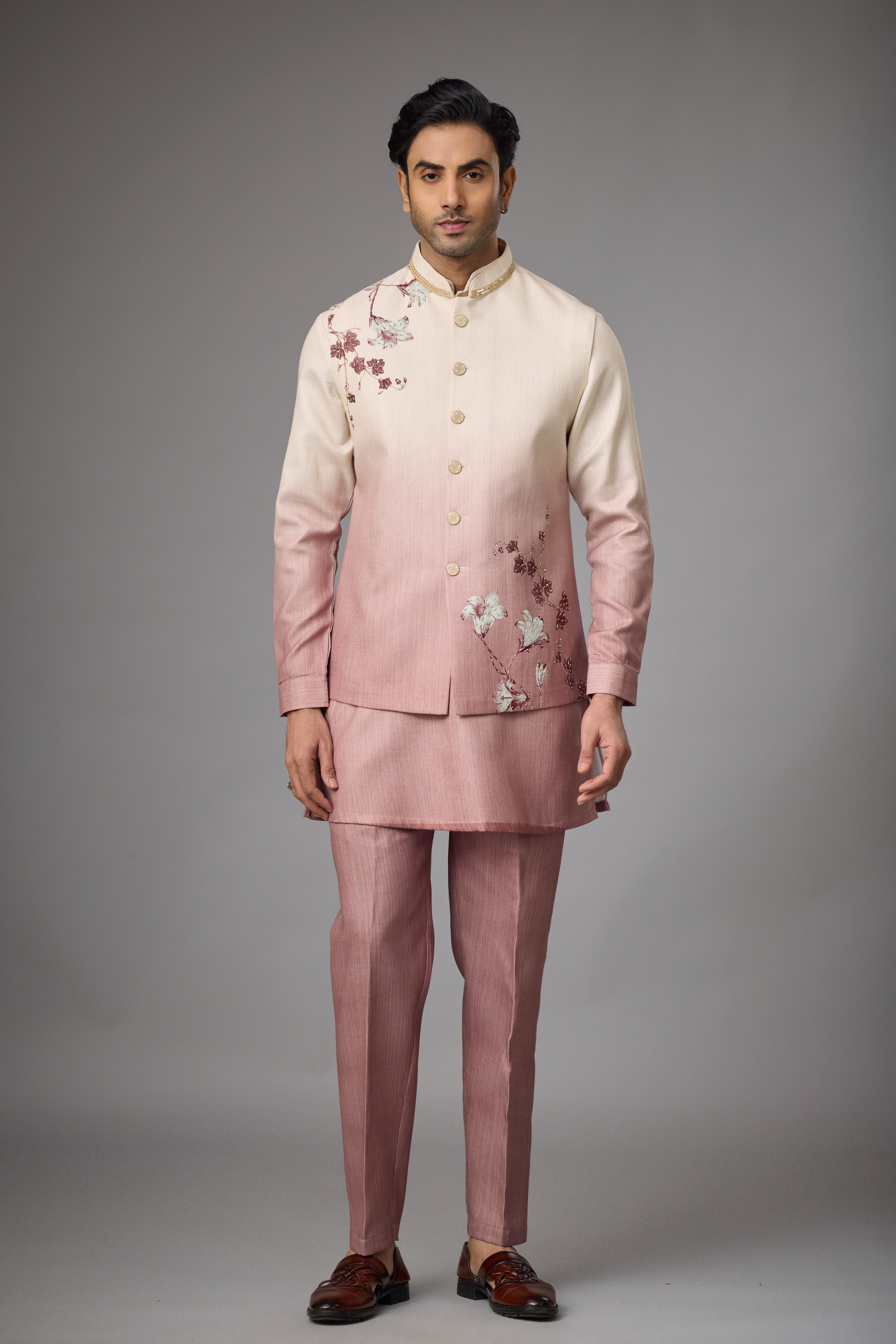 Blush Pearl Floral Embroidered Jacket Kurta Set