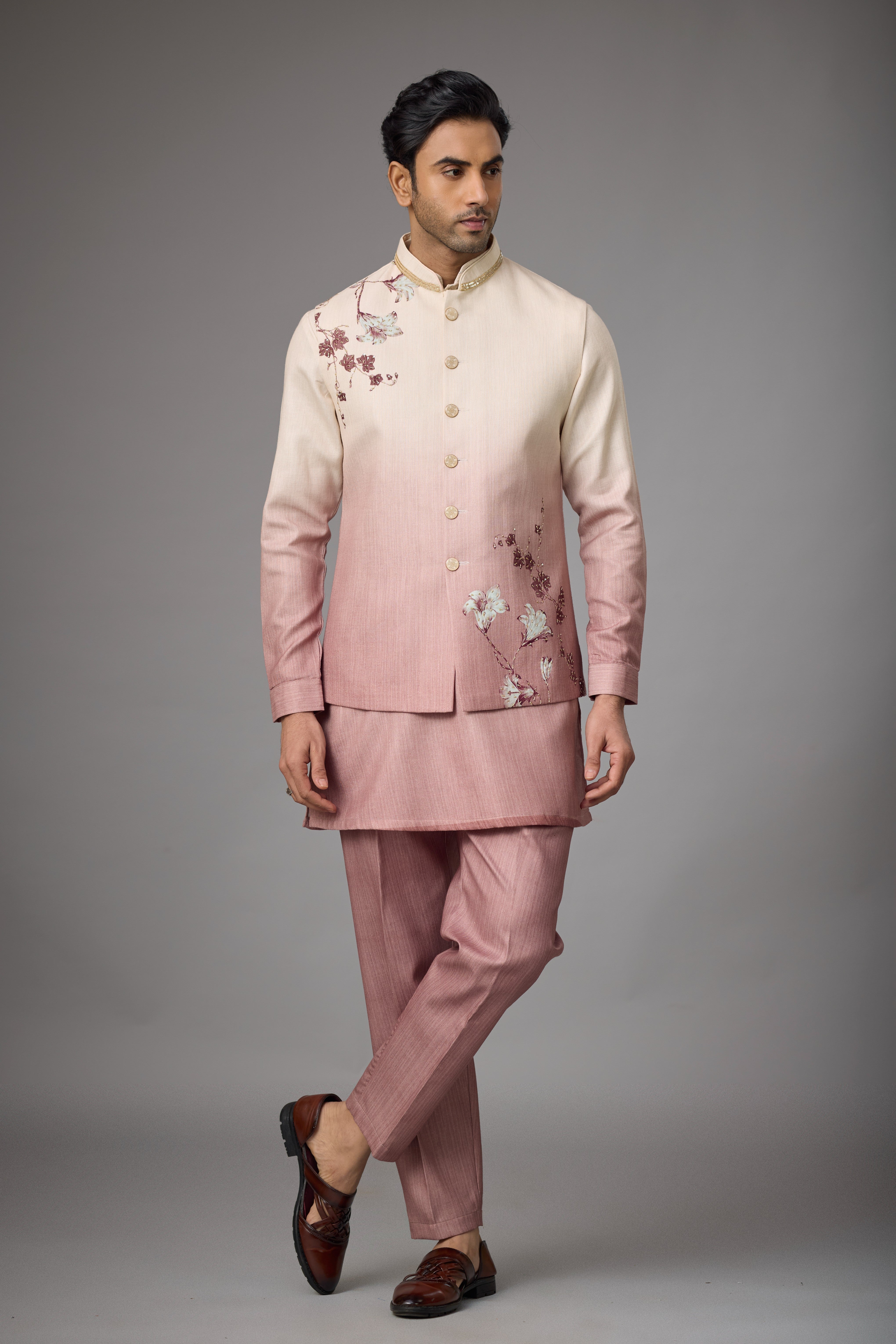 Blush Pearl Floral Embroidered Jacket Kurta Set