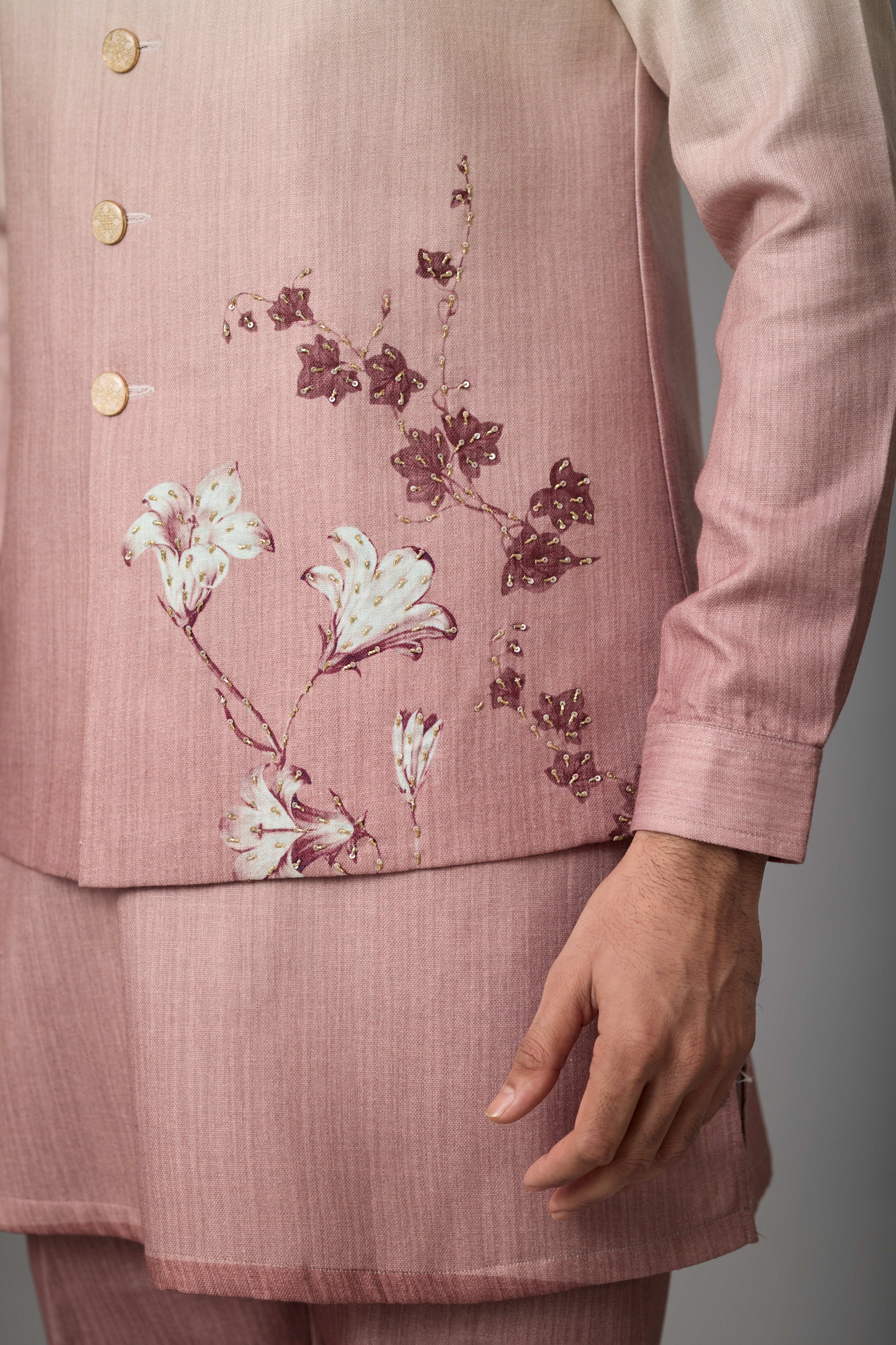 Blush Pearl Floral Embroidered Jacket Kurta Set