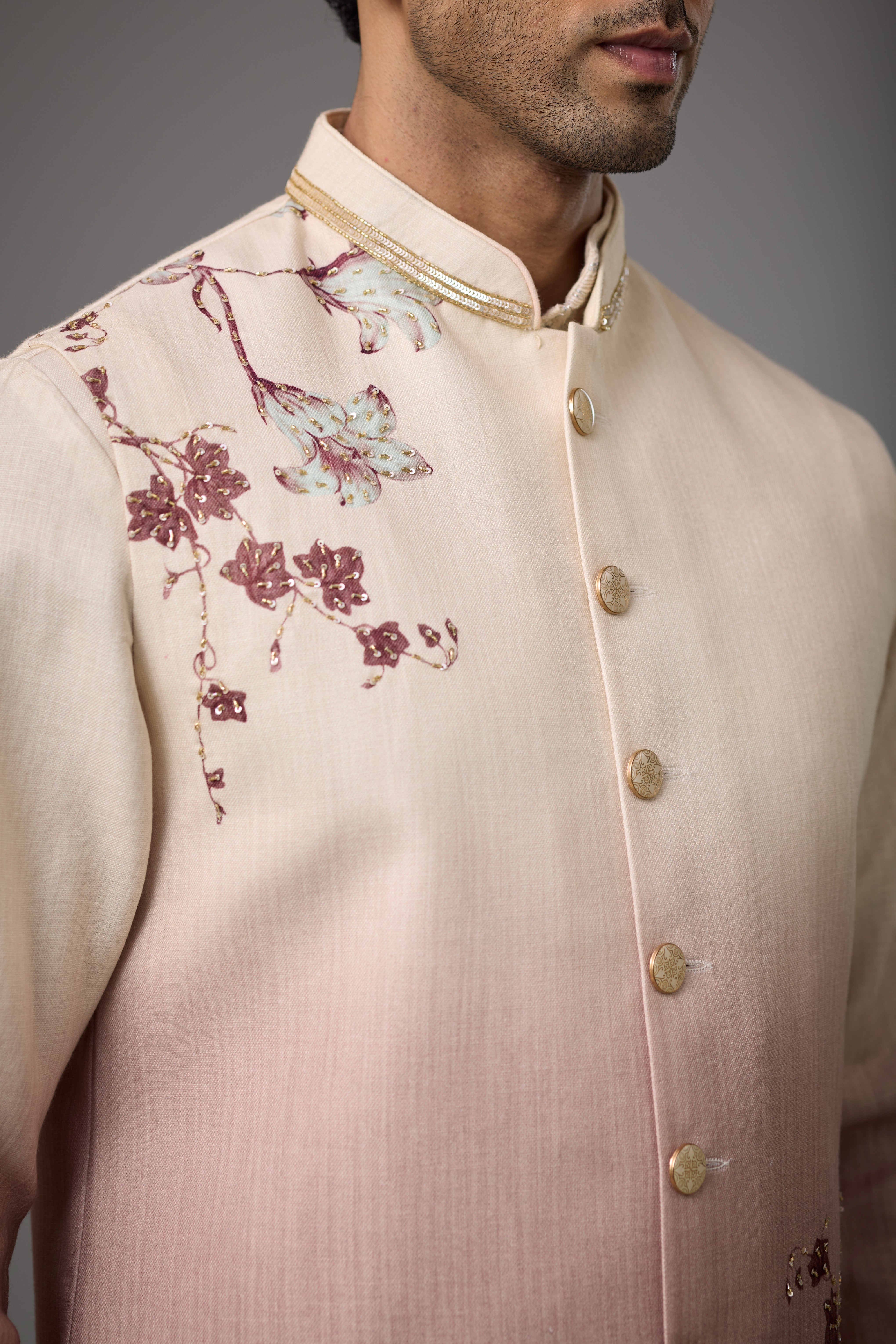Blush Pearl Floral Embroidered Jacket Kurta Set