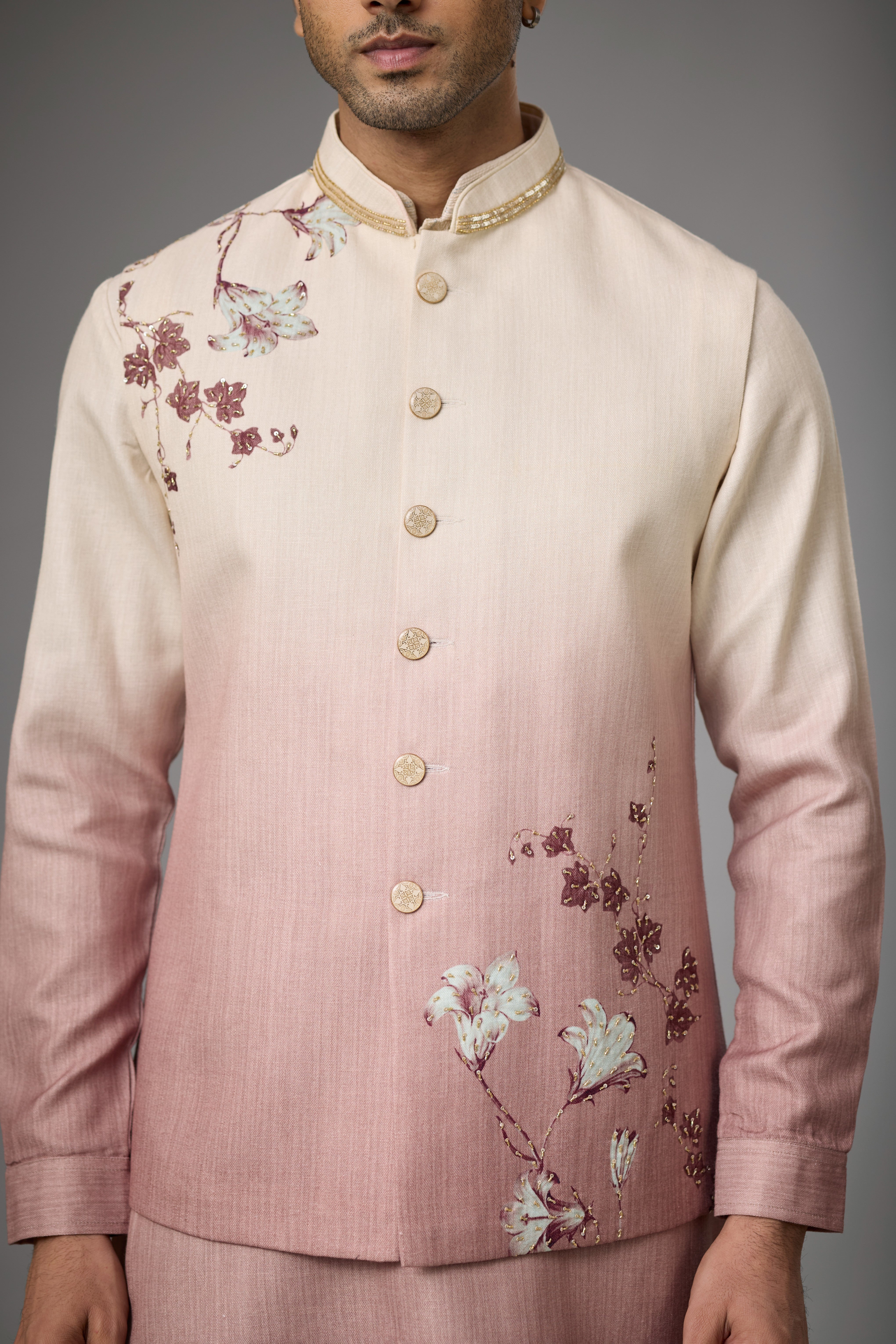 Blush Pearl Floral Embroidered Jacket Kurta Set