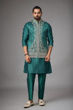 Emerald Heritage Floral Embroidered Jacket Kurta Set