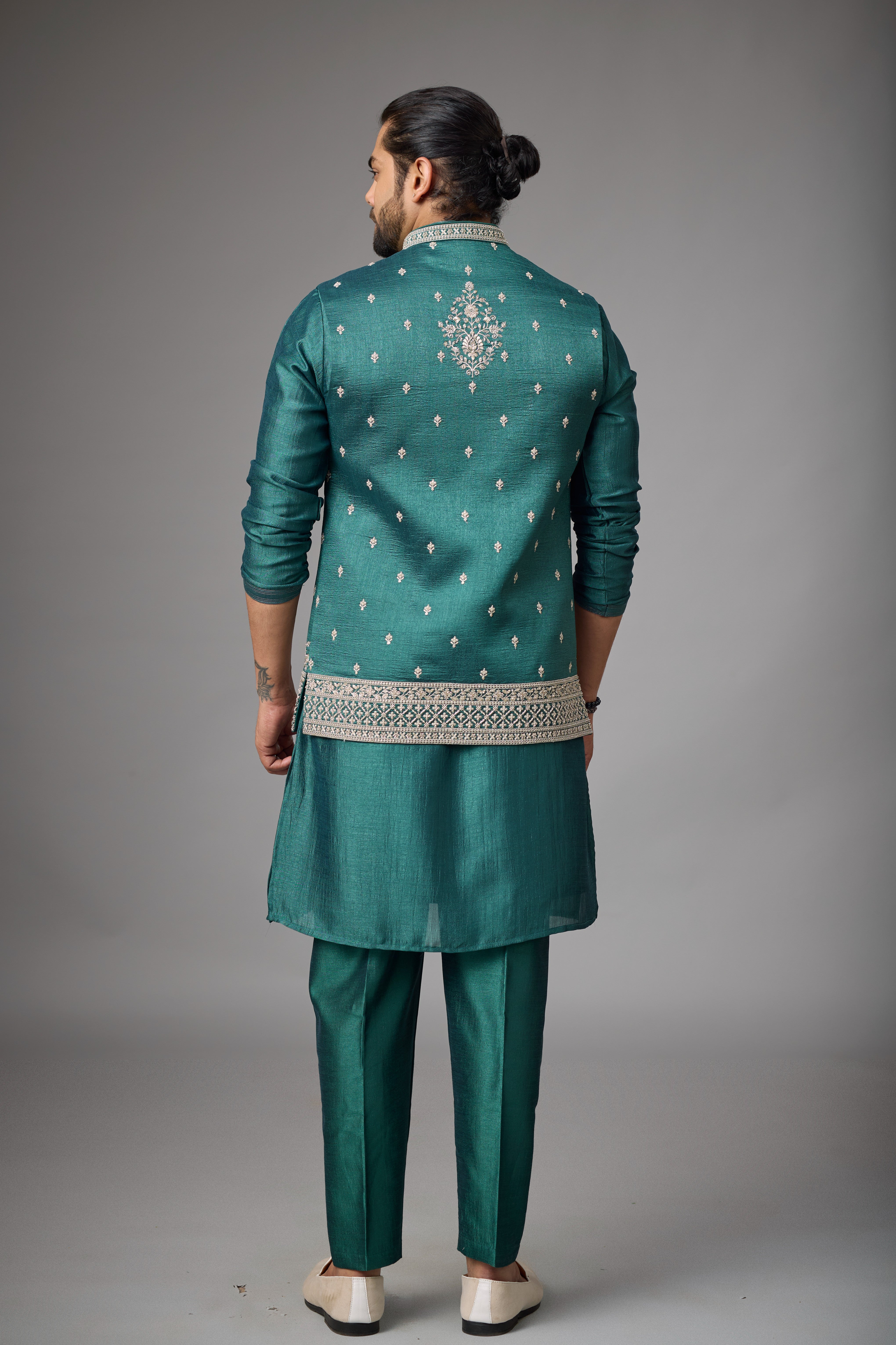 Emerald Heritage Floral Embroidered Jacket Kurta Set
