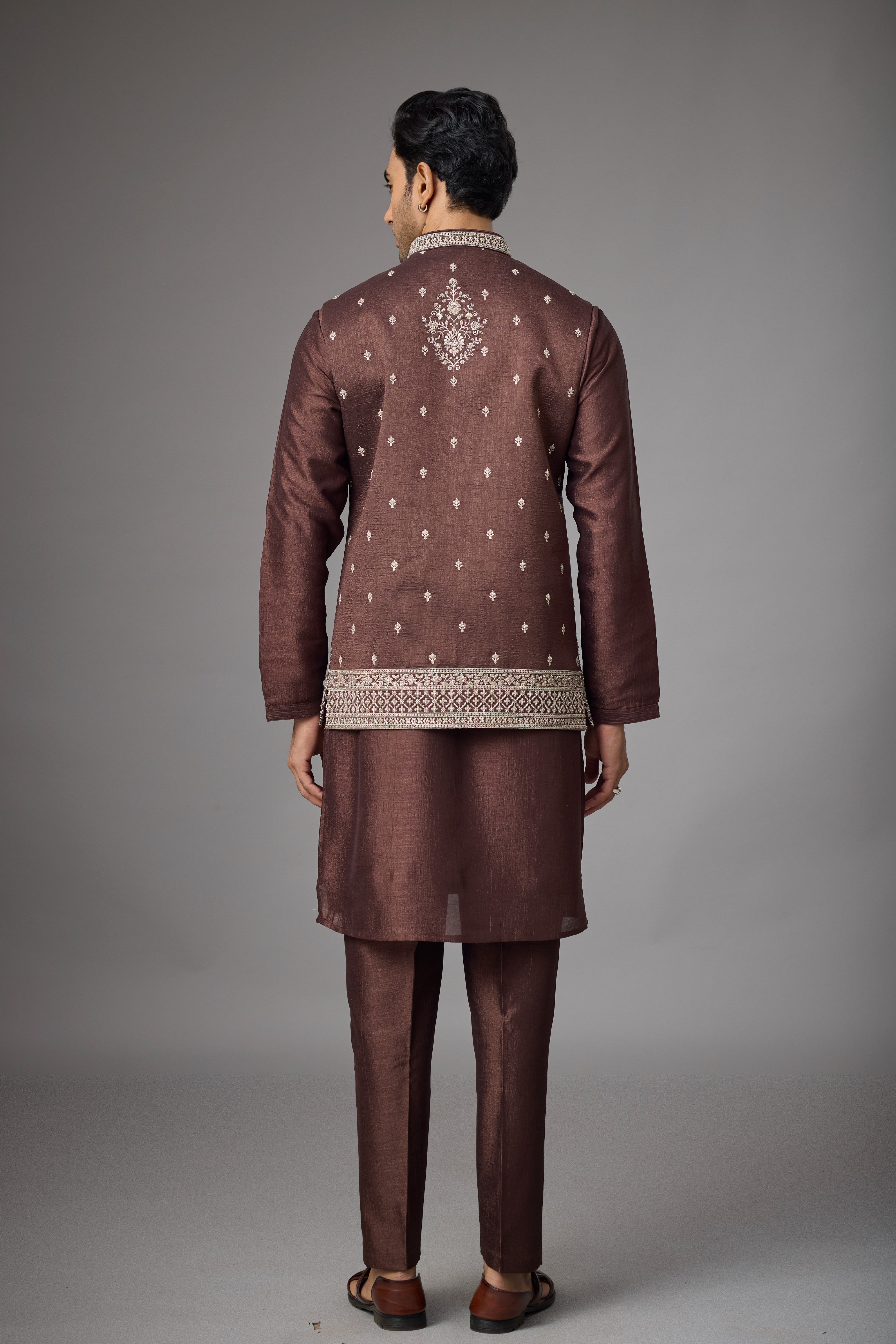 Regal Cocoa Heritage Embroidered Jacket Kurta Set