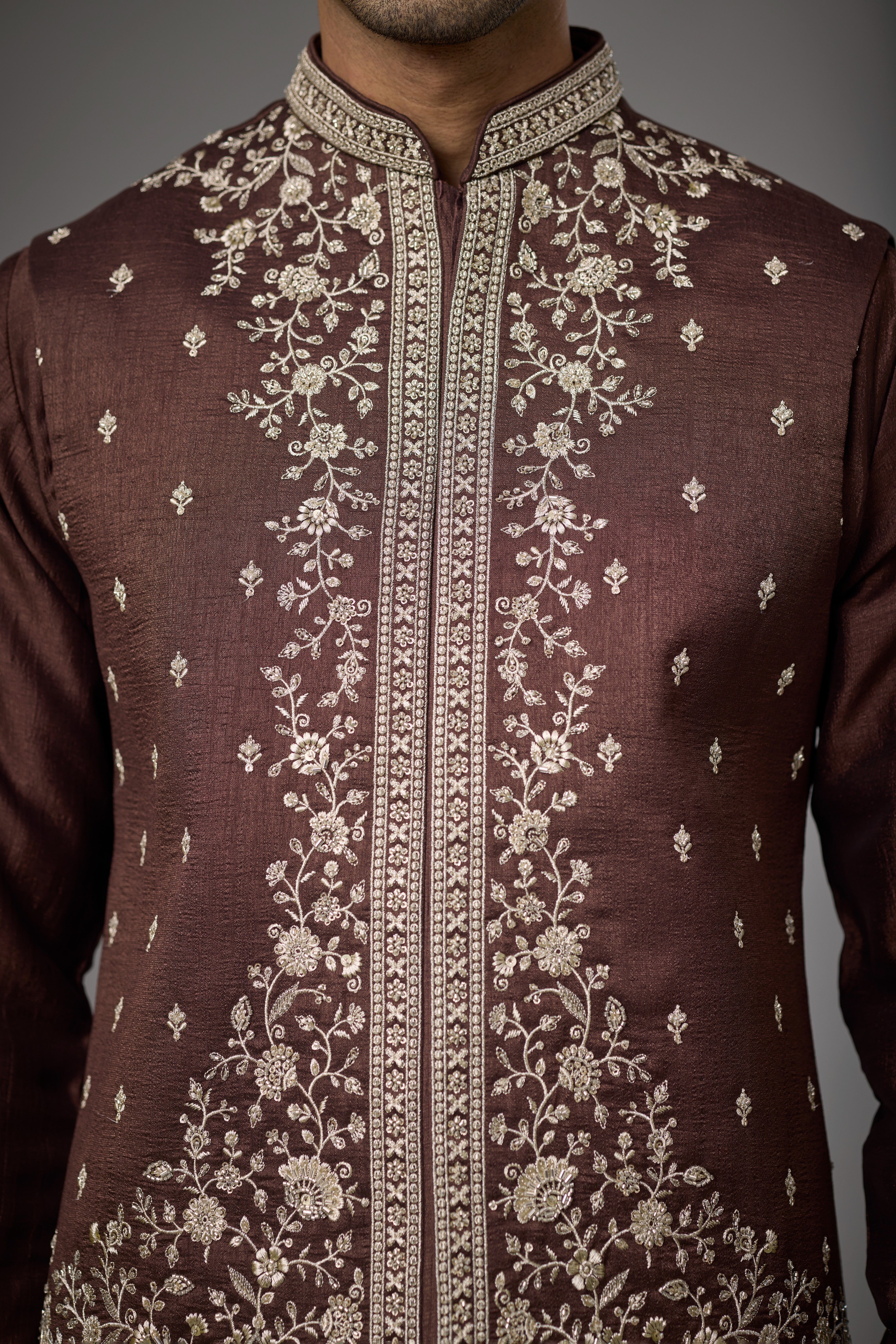 Regal Cocoa Heritage Embroidered Jacket Kurta Set