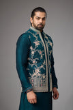Emerald Teal Floral Embroidered Jacket Kurta Set