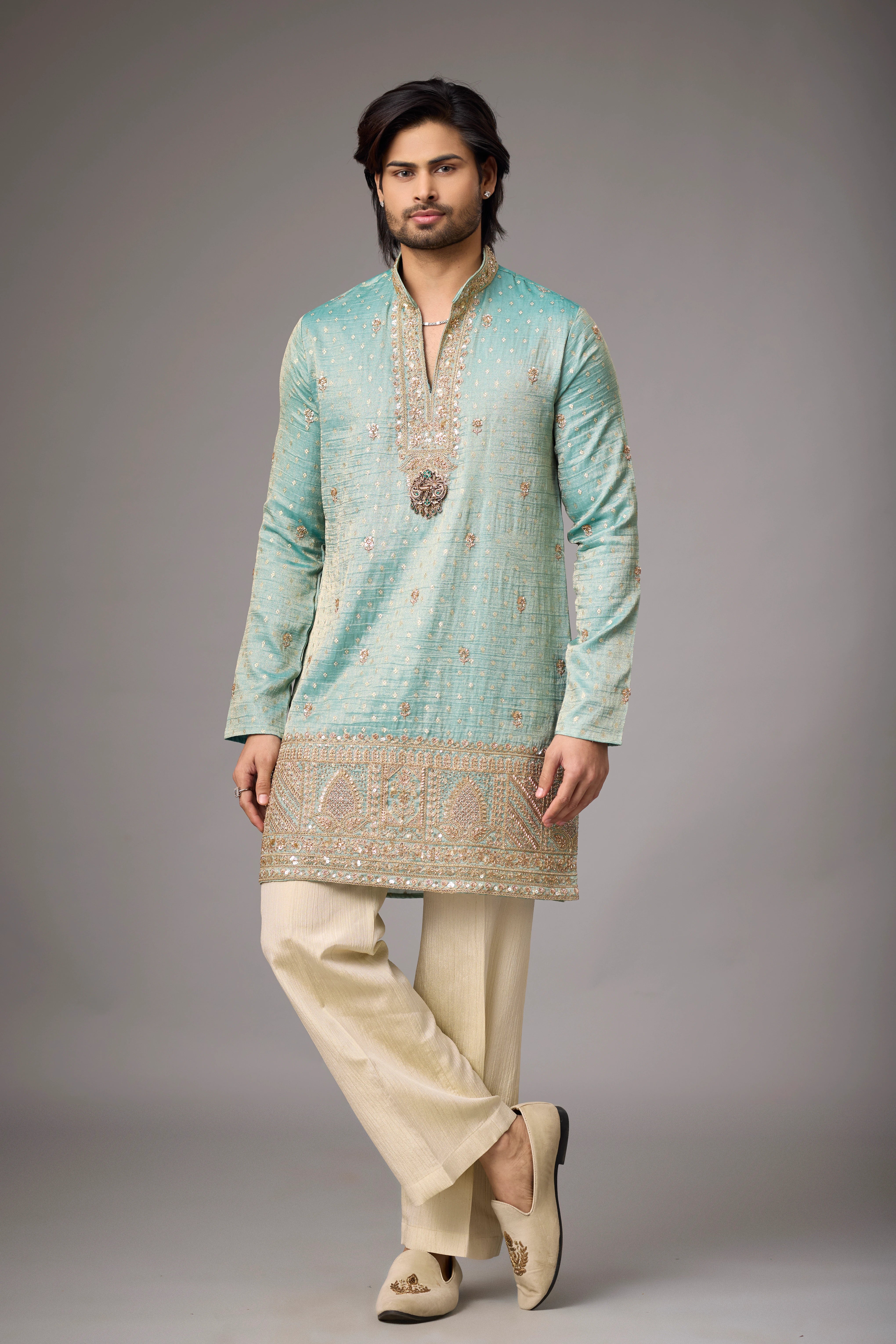 Mint Sage Regal Embroidered Kurta Set