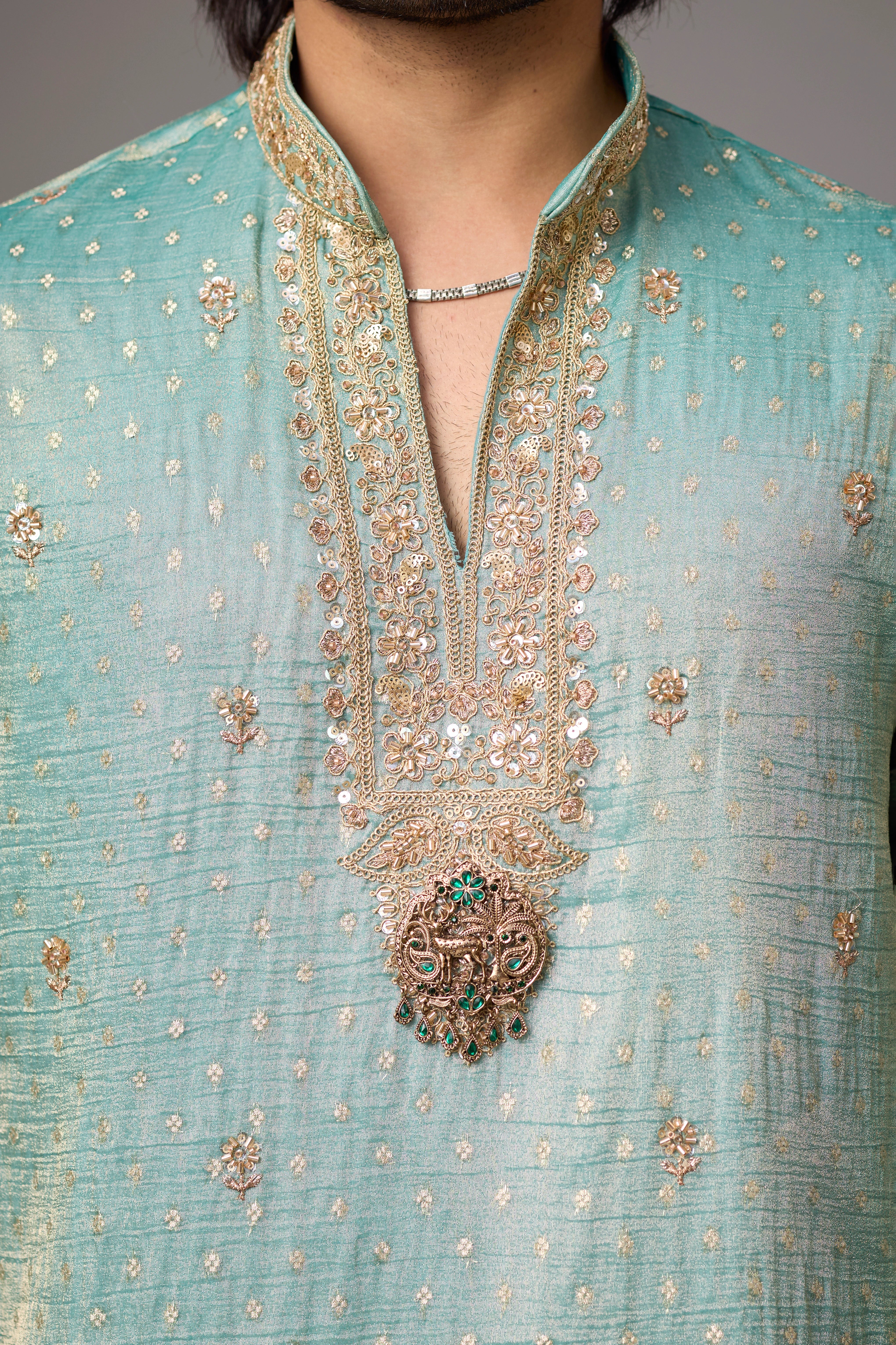 Mint Sage Regal Embroidered Kurta Set