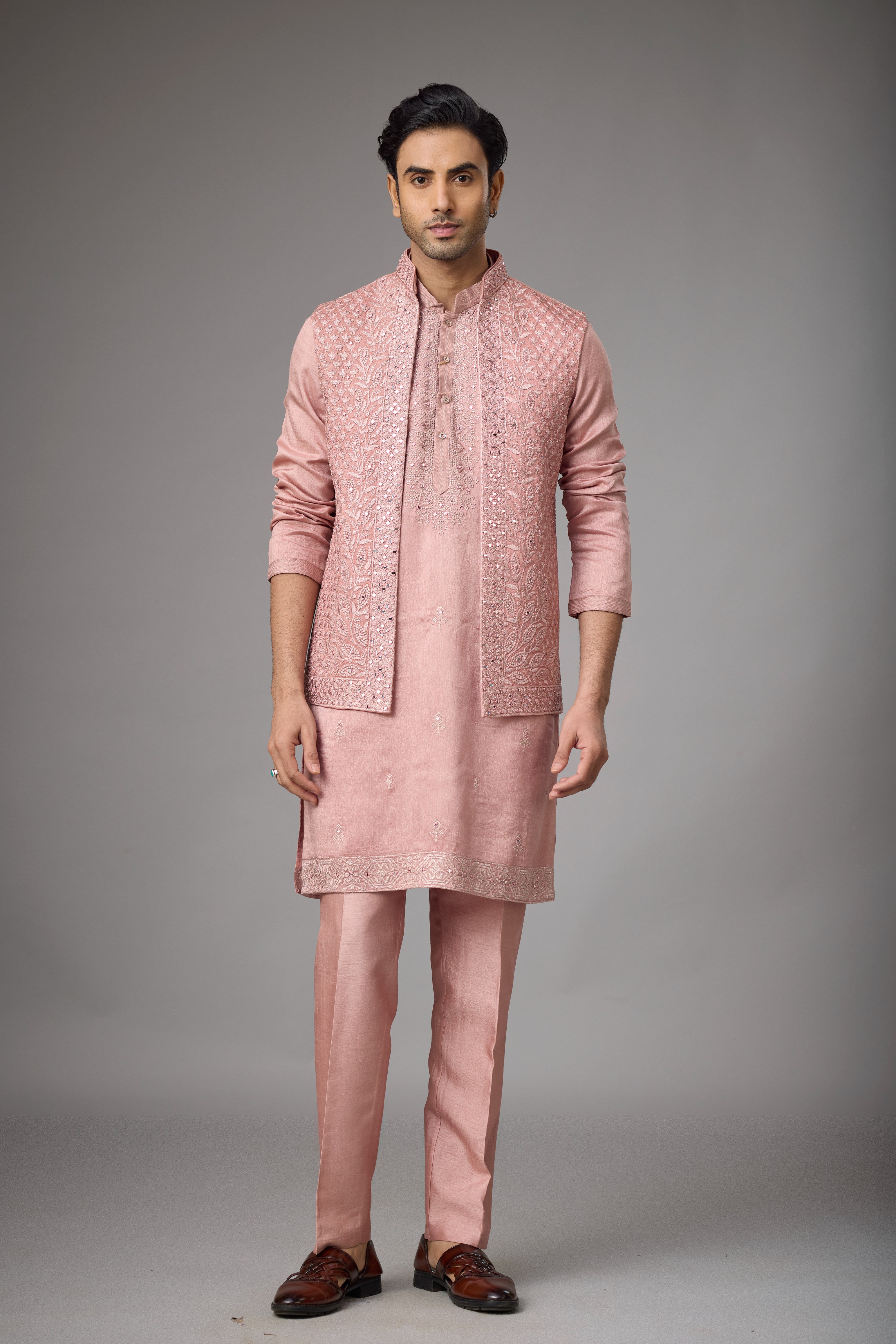 Rose Blush Embroidered Jacket Kurta Set