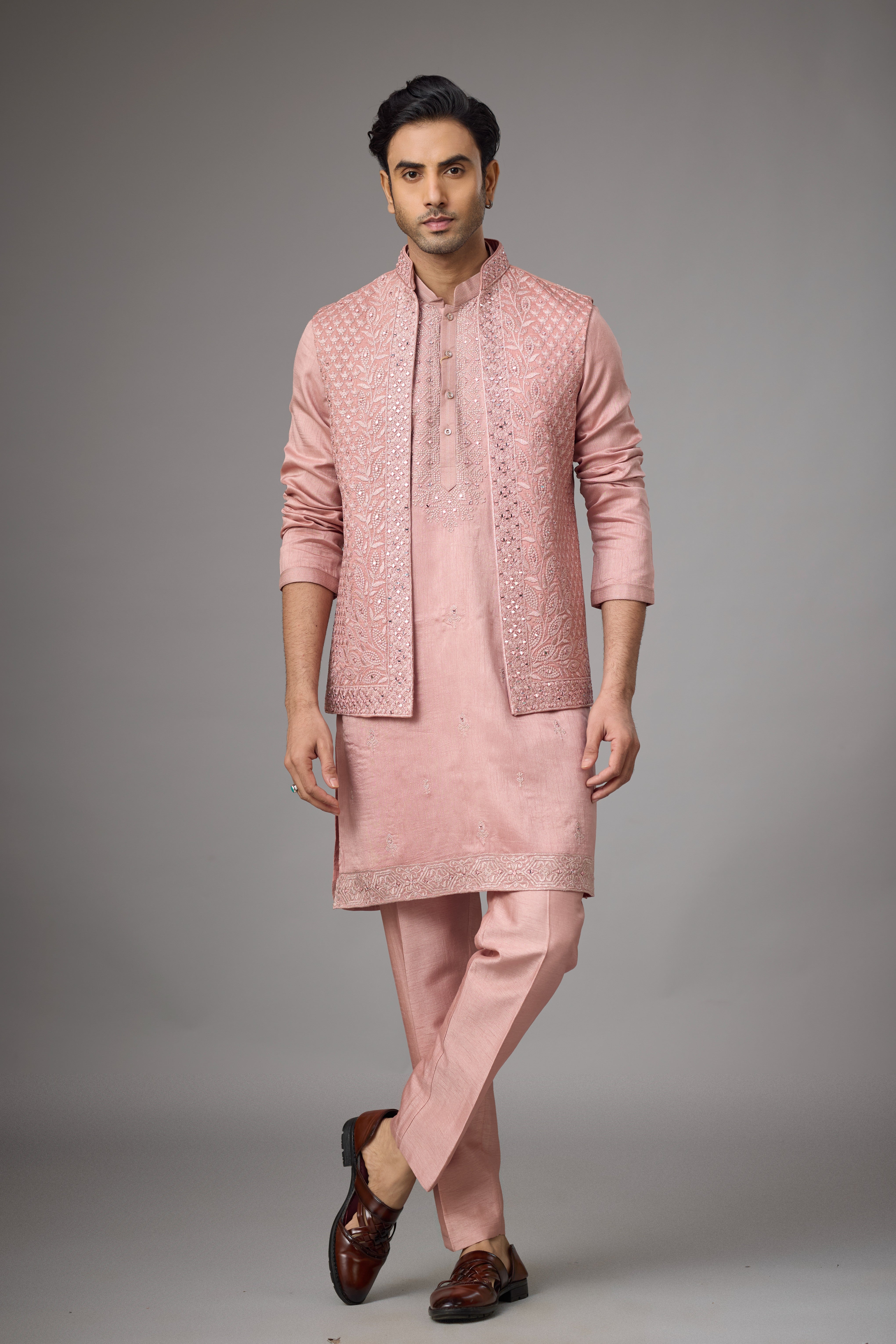 Rose Blush Embroidered Jacket Kurta Set