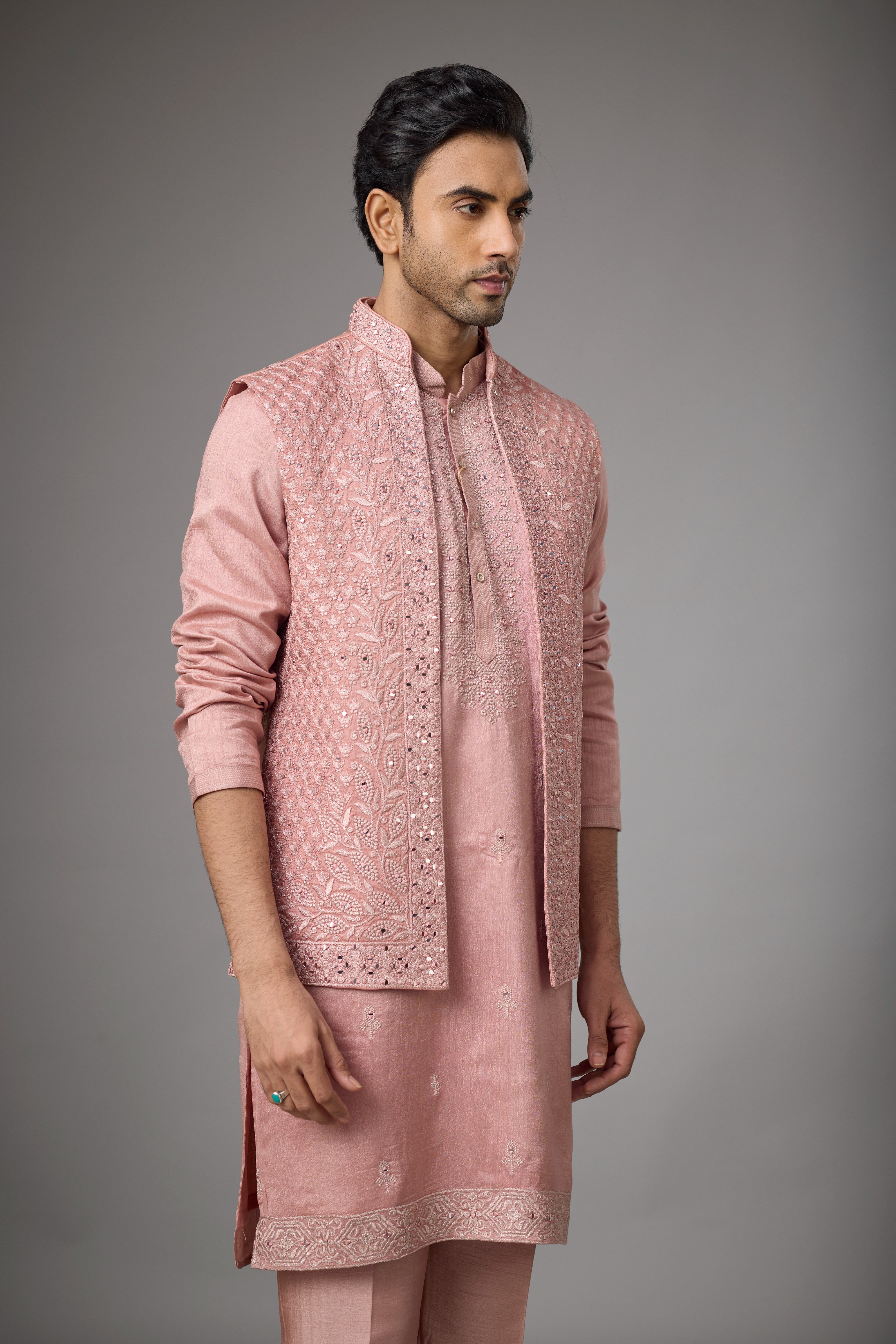 Rose Blush Embroidered Jacket Kurta Set