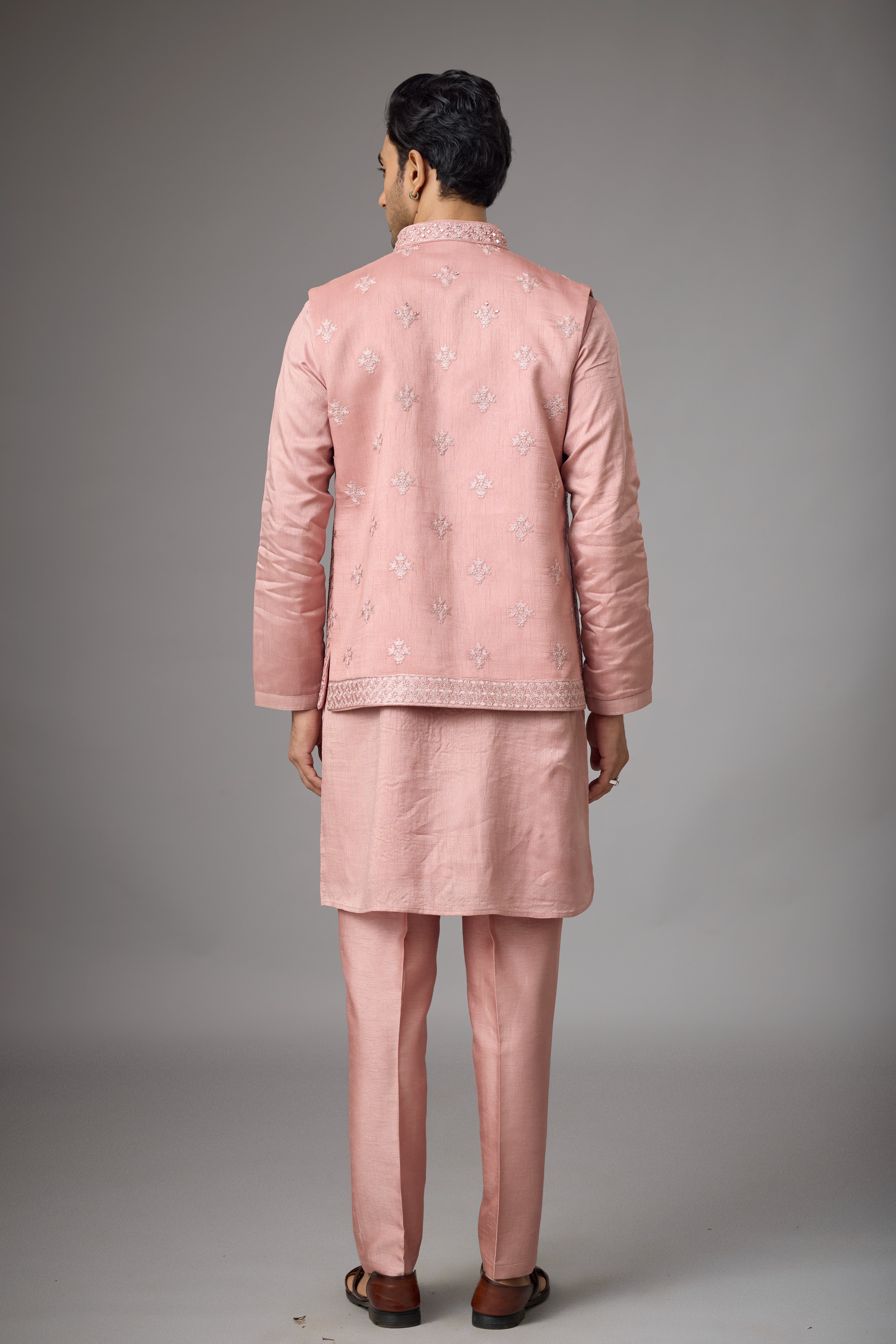 Rose Blush Embroidered Jacket Kurta Set