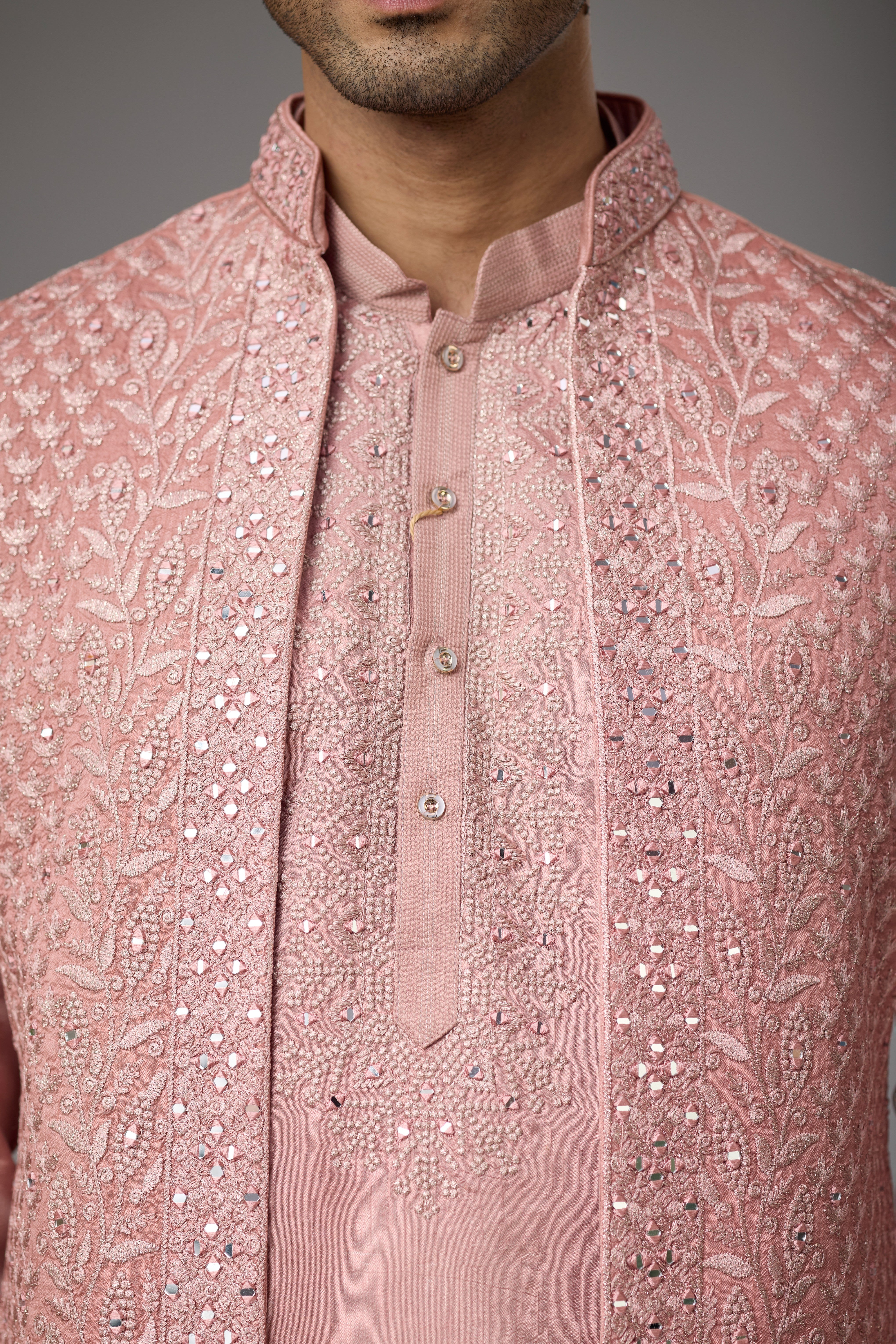 Rose Blush Embroidered Jacket Kurta Set