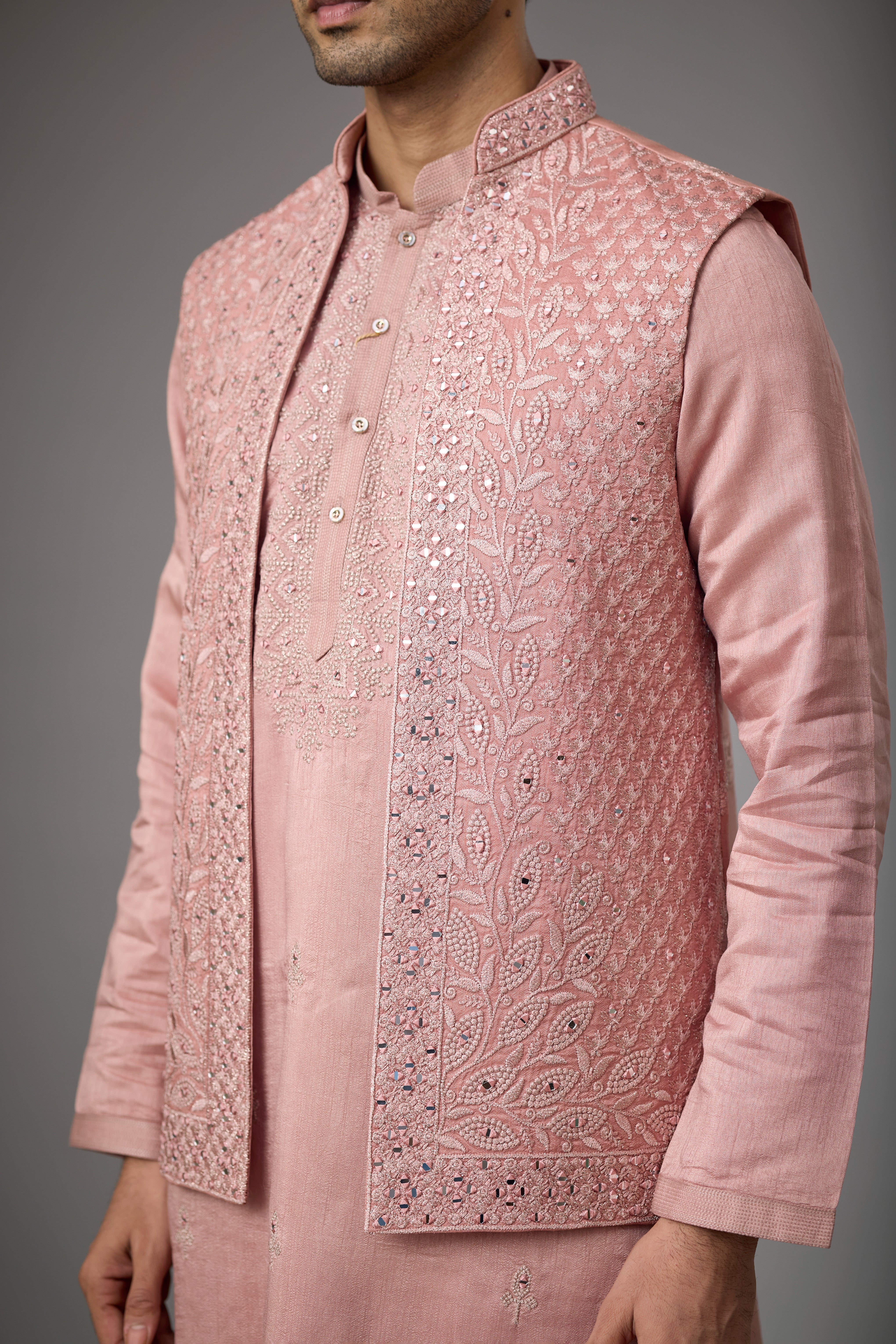 Rose Blush Embroidered Jacket Kurta Set