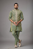 Olive Sage Embroidered Jacket Kurta Set