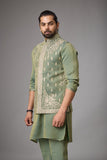 Olive Sage Embroidered Jacket Kurta Set
