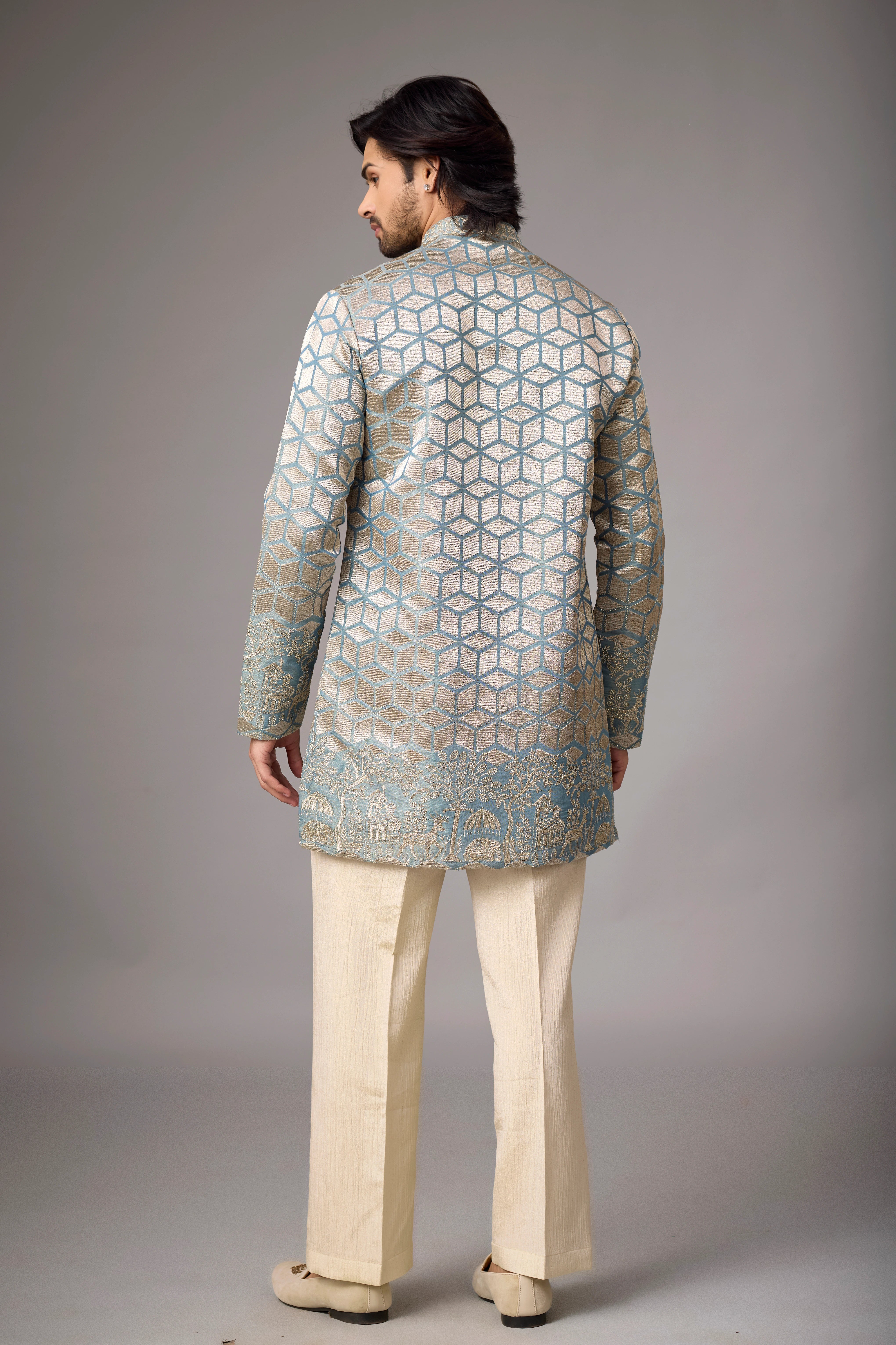 Ivory Geometric Heritage Embroidered Kurta Set