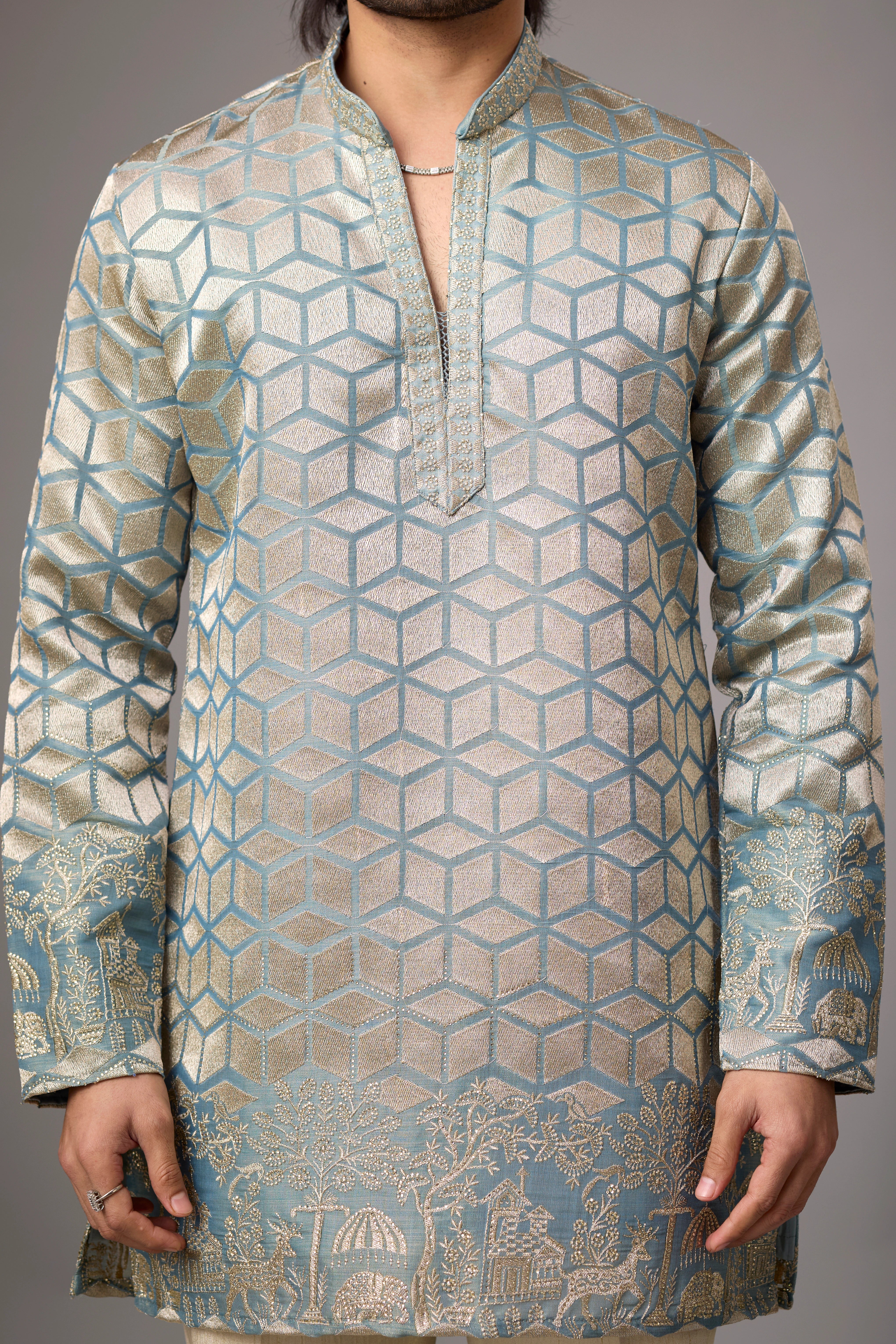 Ivory Geometric Heritage Embroidered Kurta Set
