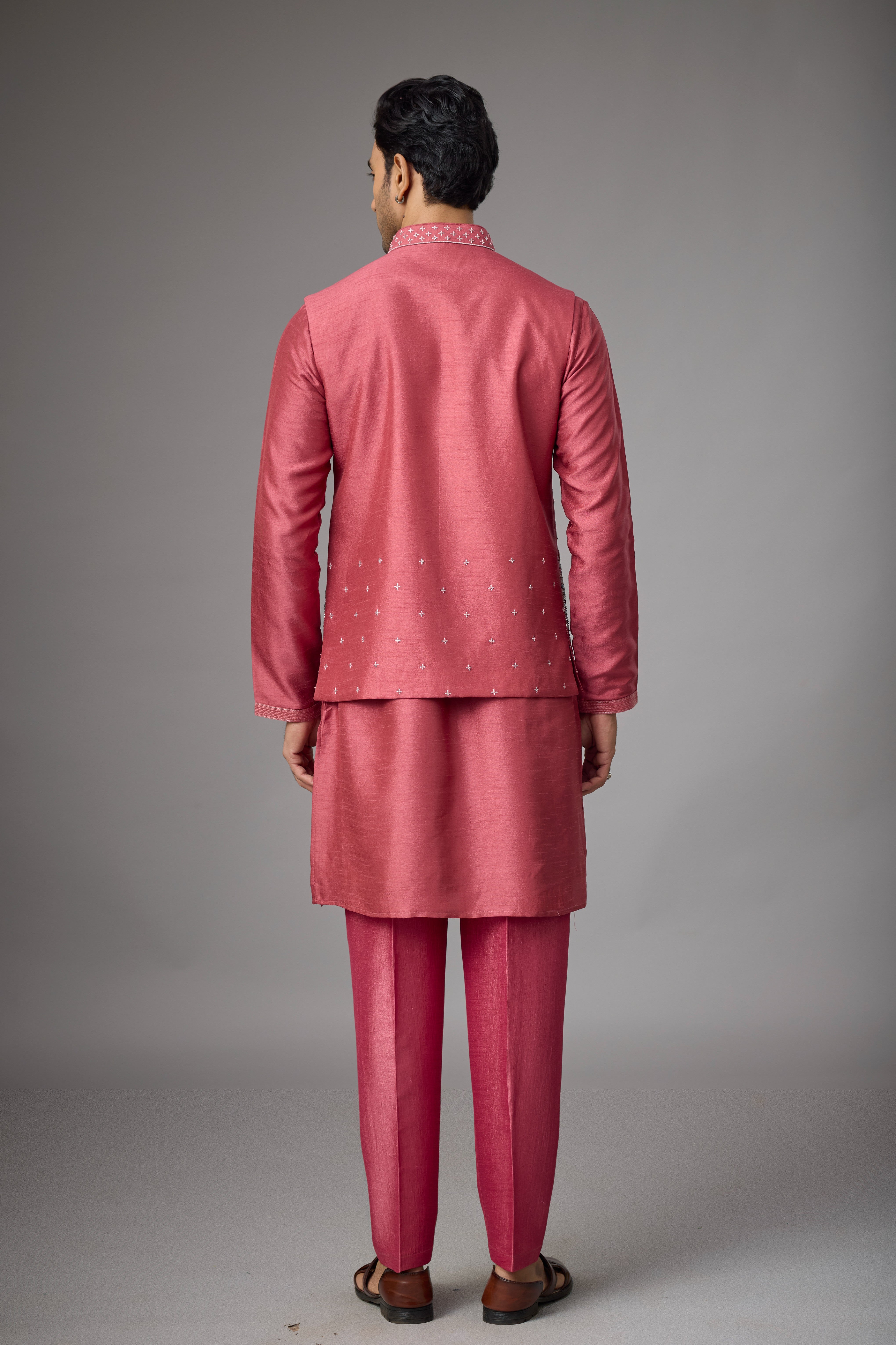 Regal Rose Pink Embroidered Jacket Kurta Set