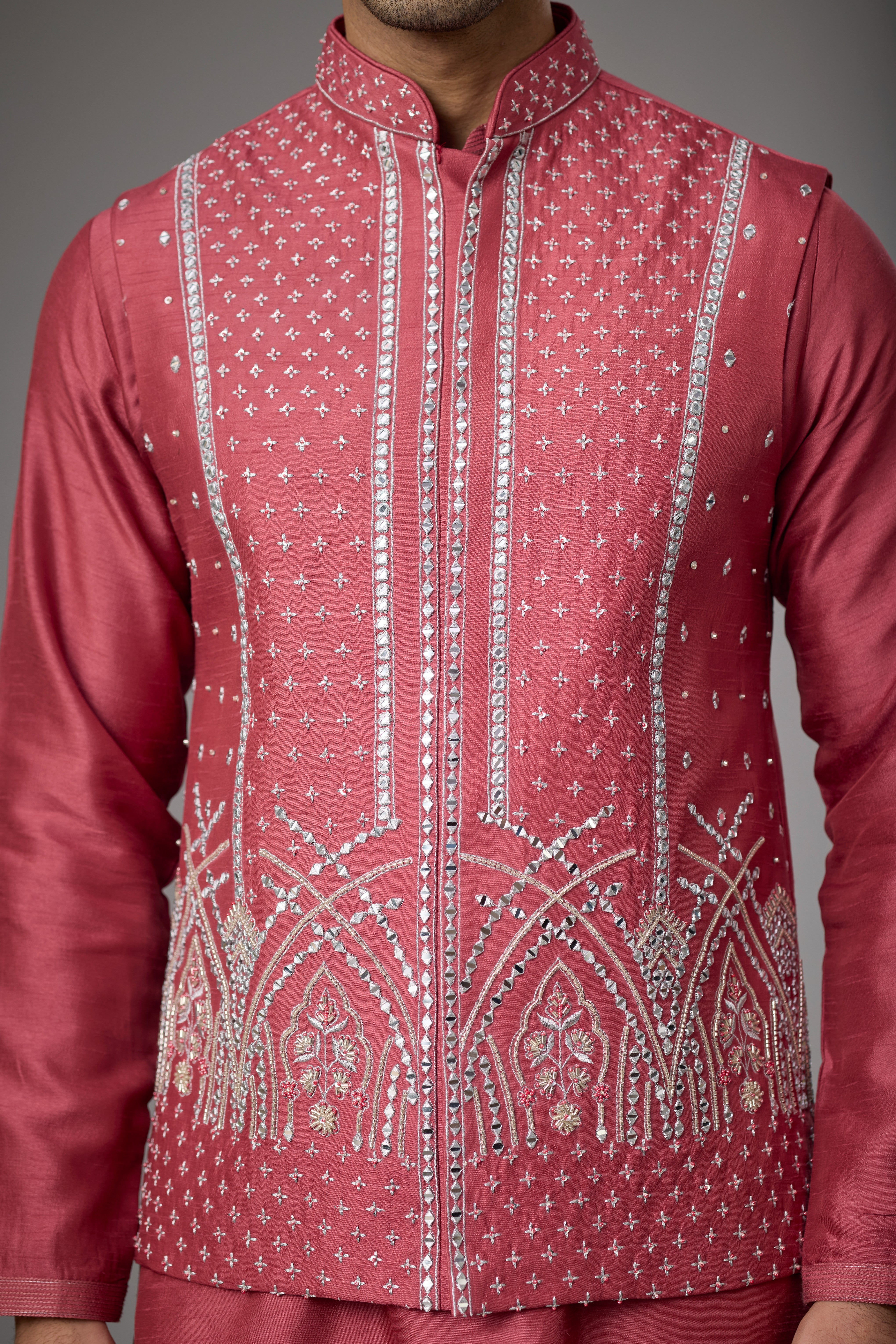 Regal Rose Pink Embroidered Jacket Kurta Set