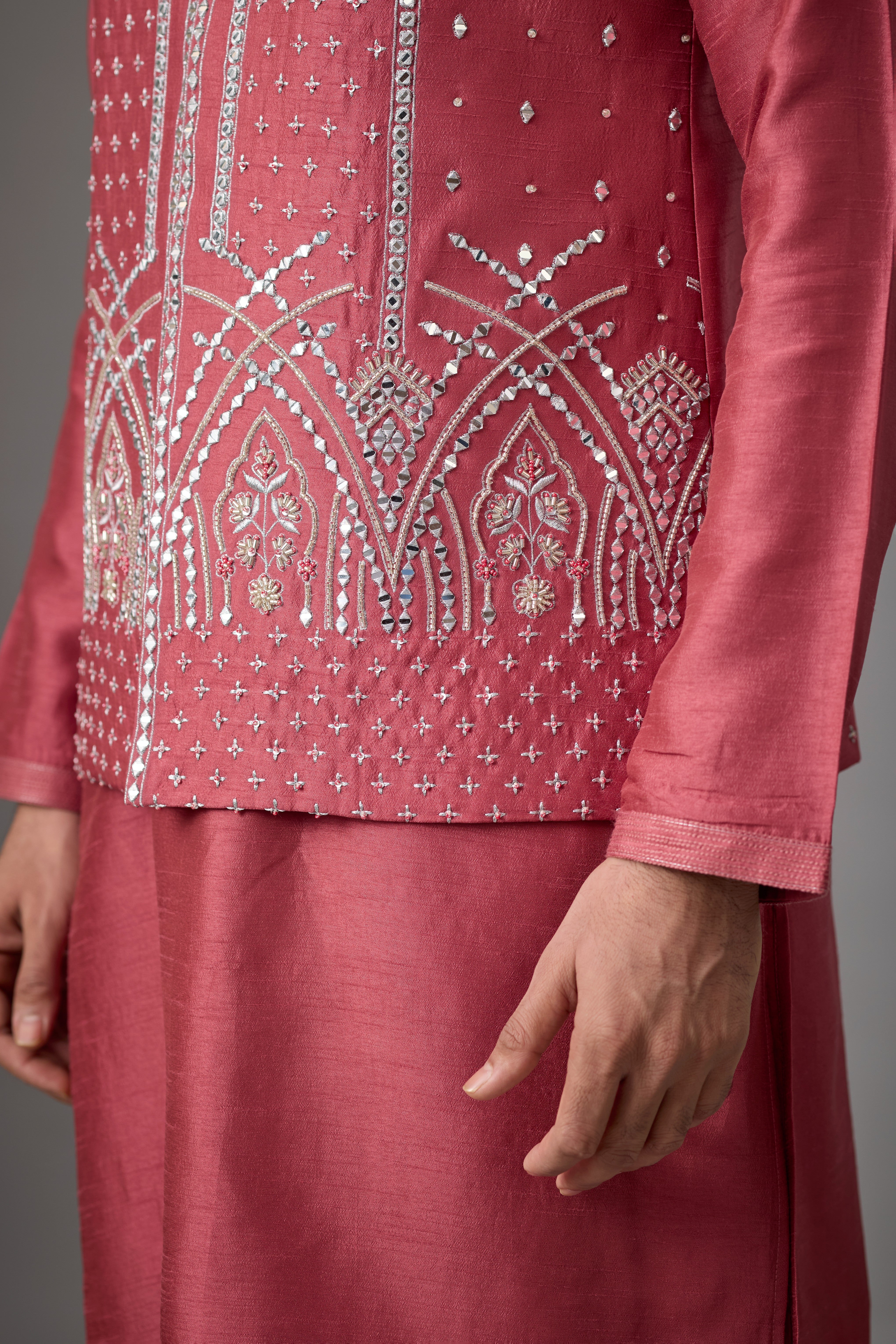 Regal Rose Pink Embroidered Jacket Kurta Set
