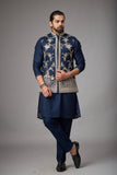 Midnight Navy Floral Embroidered Jacket Kurta Set