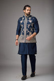 Midnight Navy Floral Embroidered Jacket Kurta Set