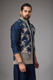 Midnight Navy Floral Embroidered Jacket Kurta Set