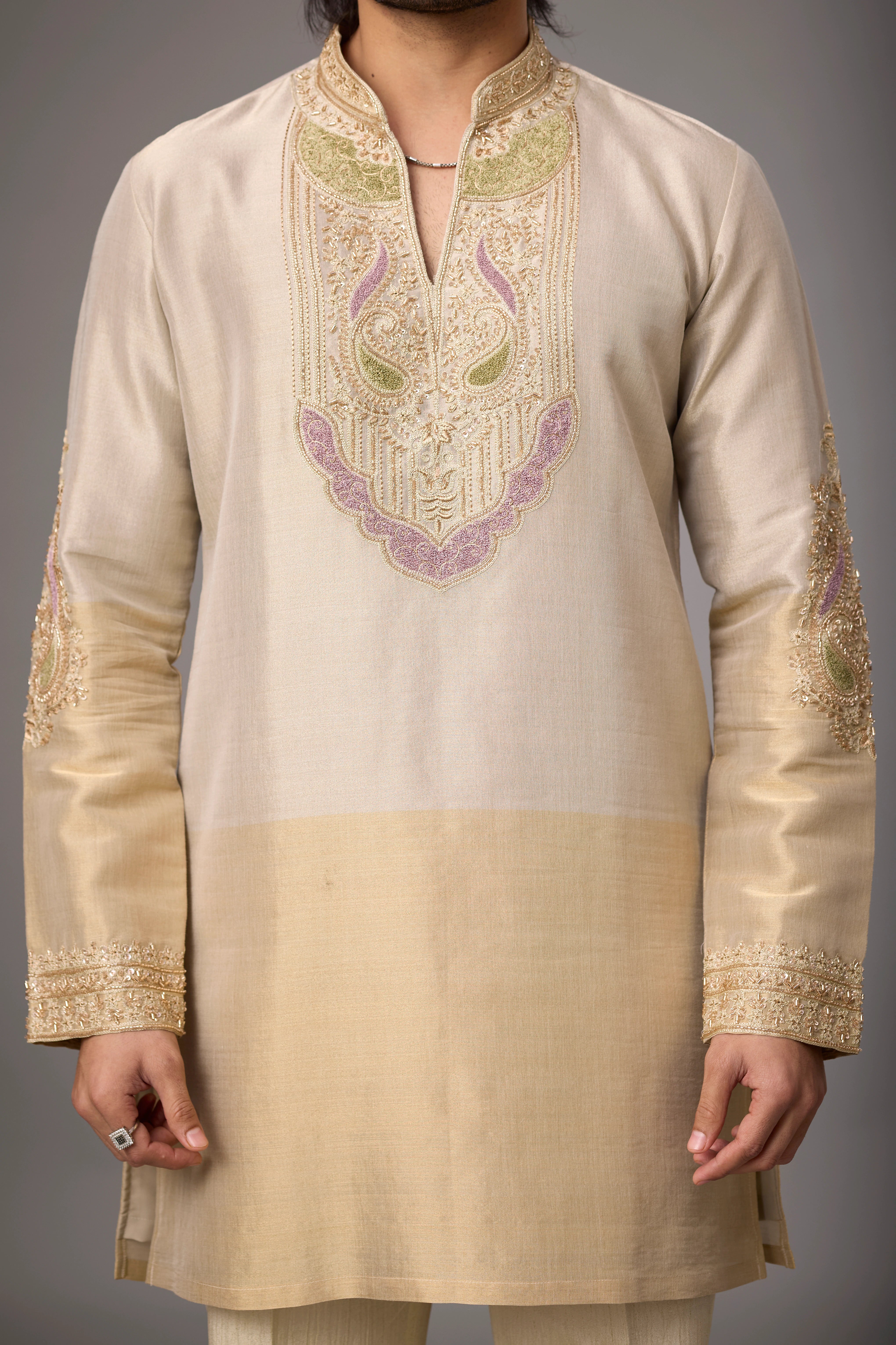Champagne Paisley Heritage Embroidered Kurta Set