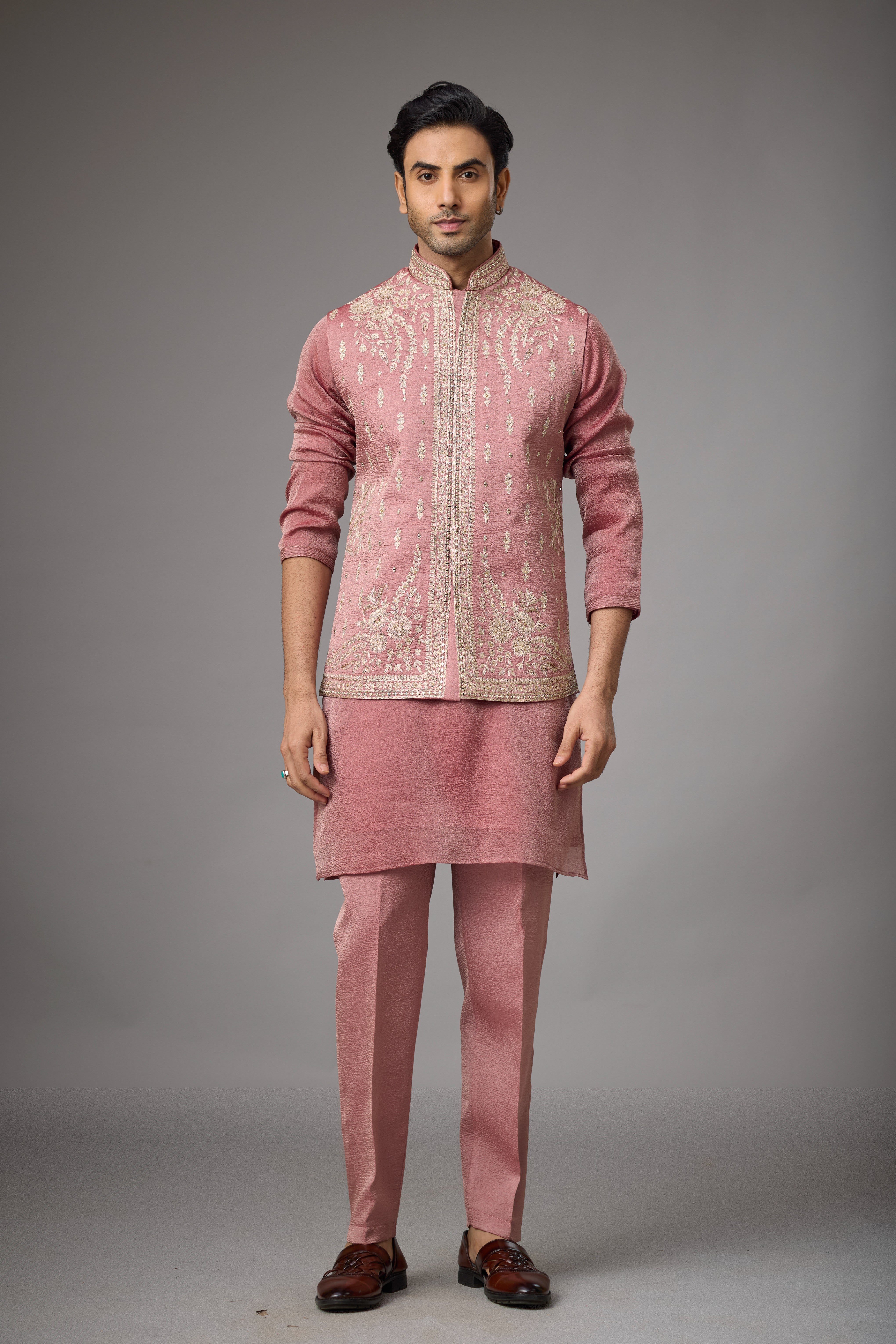 Rosewood Blush Embroidered Kurta Jacket Set