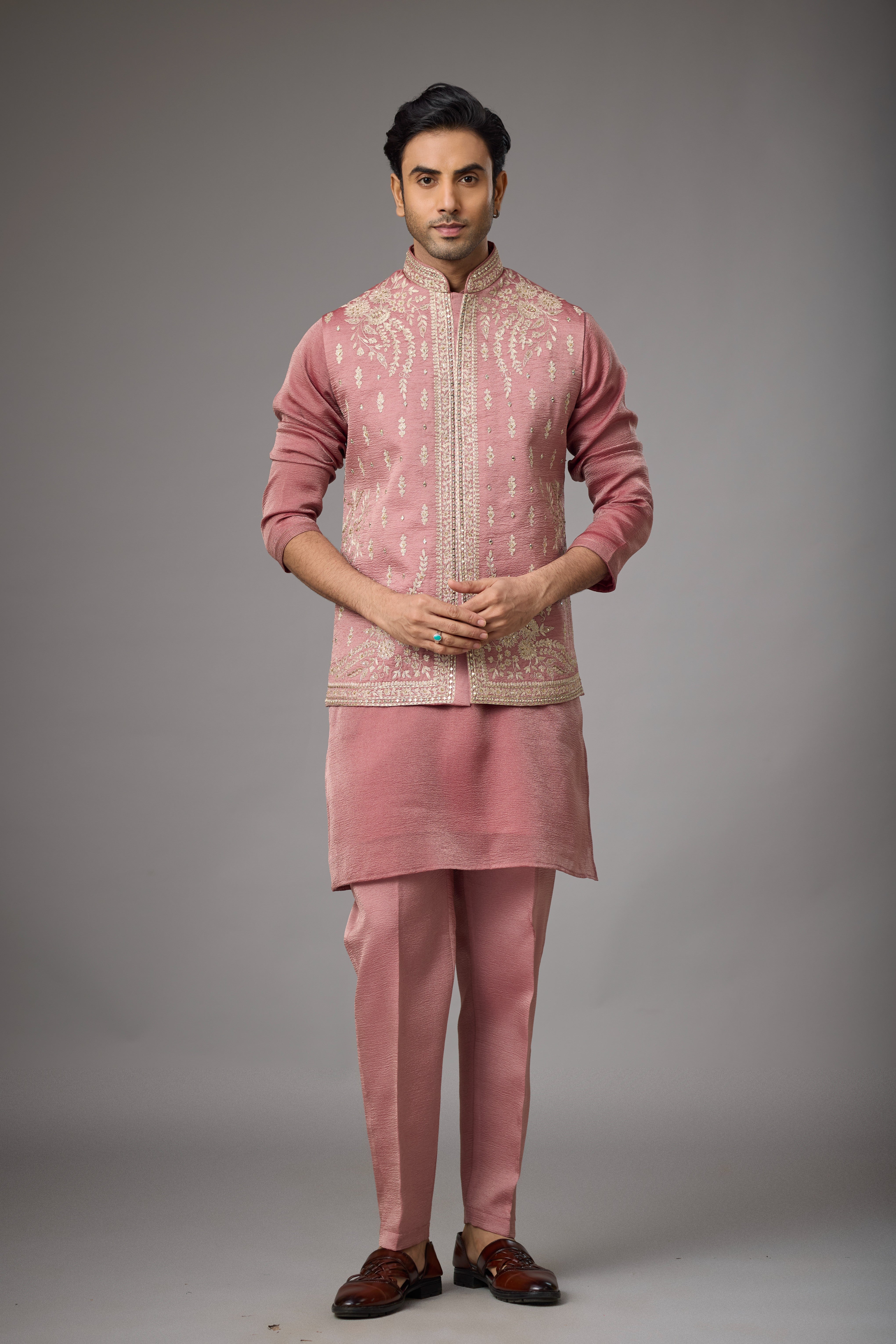 Rosewood Blush Embroidered Kurta Jacket Set